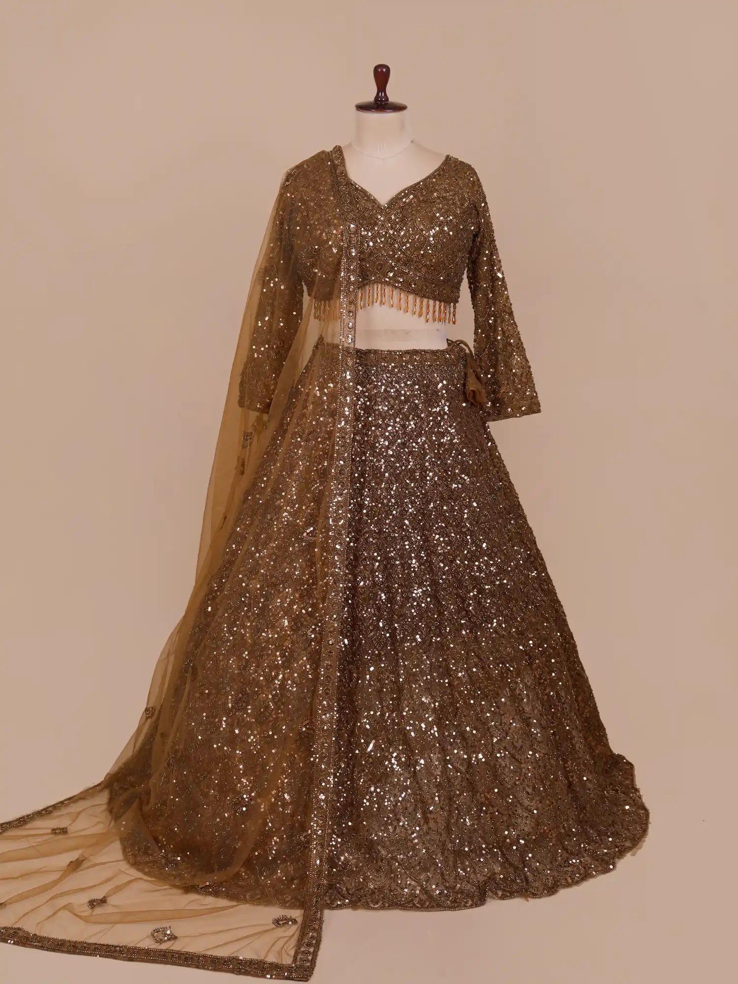 Buy Prestige Copper Wedding Lehenga With Beads Work