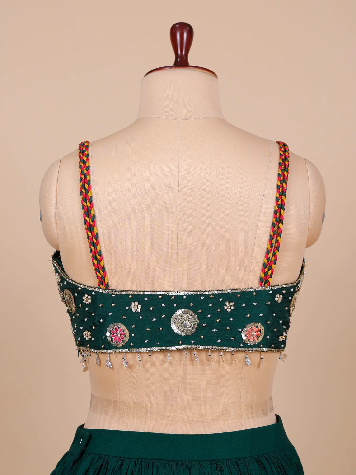 Premium Dark Green Chinon Lehenga Choli With Pearl Design