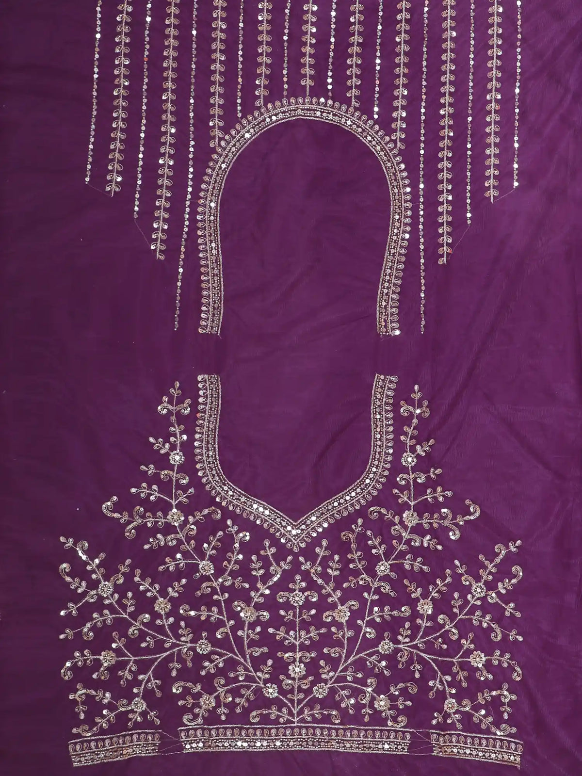 Charming Deep Purple Unstitched Lehenga with Silver Floral Sequin Work