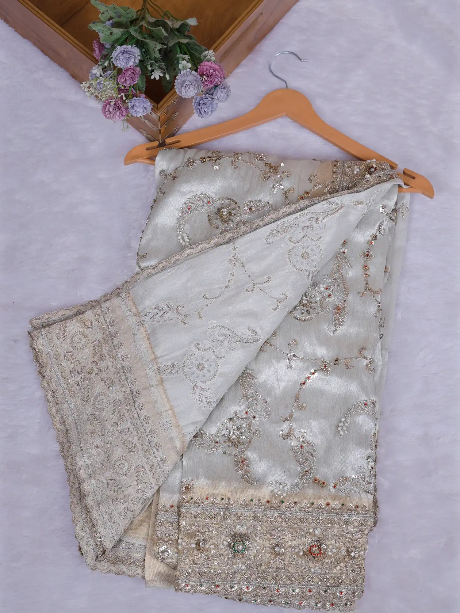 Elite Dual Tone Designer Silk Saree With Luxury Pearl Work