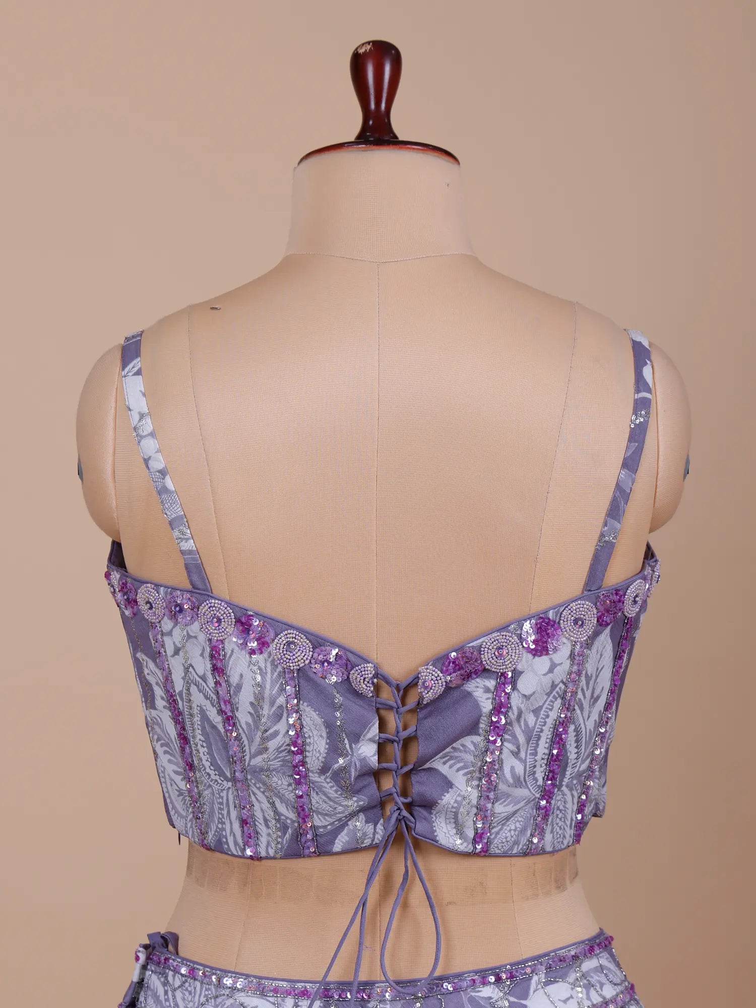 Buy Dusty Purple Floral Crepe Silk Lehenga With Pearl Work