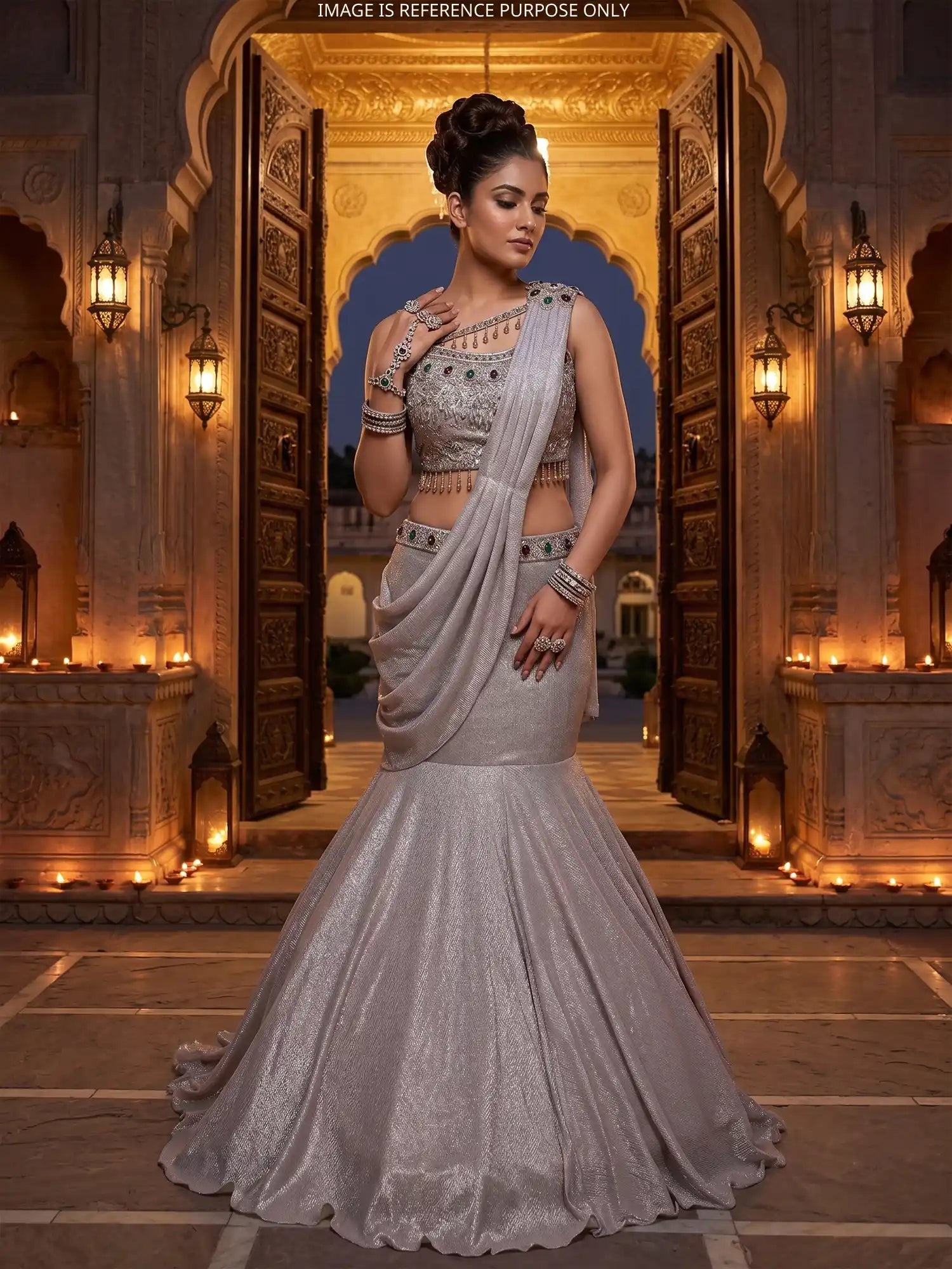 Royal Grey Imported Mermaid Lehenga With Couture Glamour