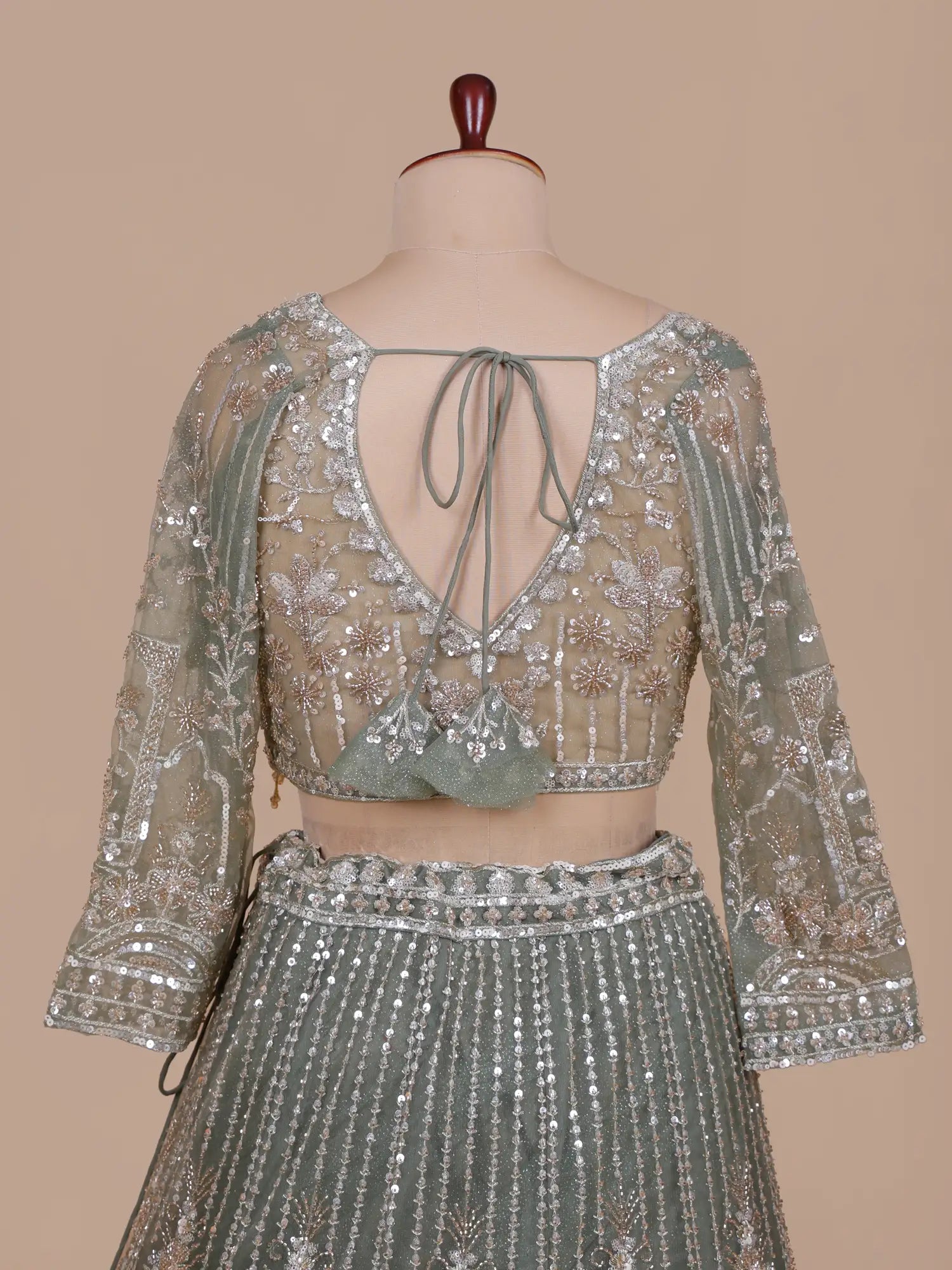 Trendy Sage Green Net Lehenga Set For Party And Wedding Wear