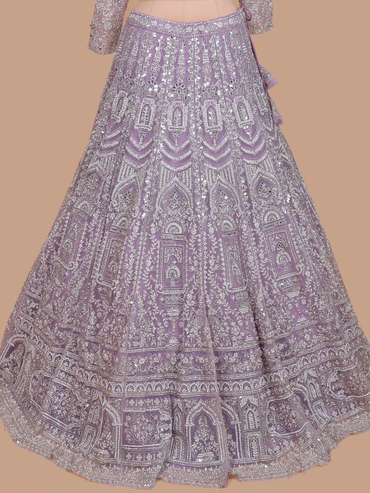 Royal Lavender Net Lehenga Featuring Pearl Mirror Embroidery