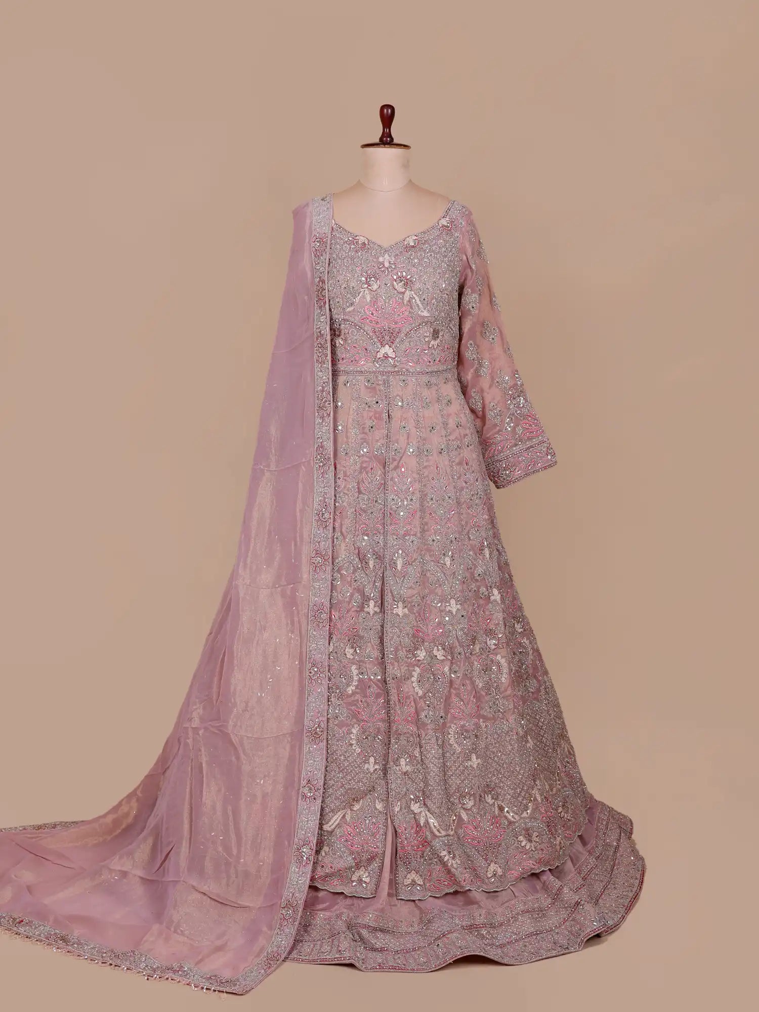 Buy Light Pink Indo Western Long Lehenga Crafted In Shimmer Silk