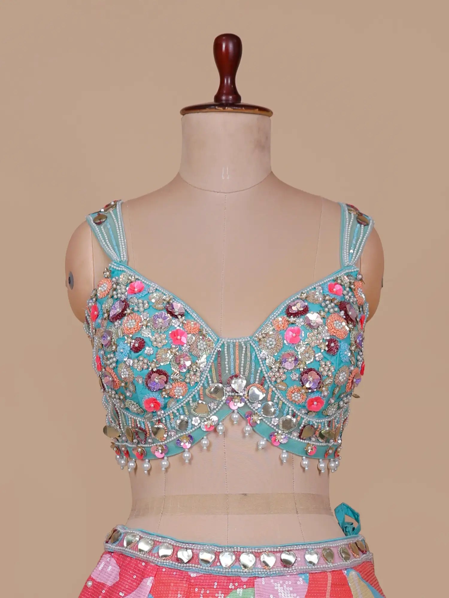 Explore Multi Color Imported Lehenga Online With Elegant Pearl Work