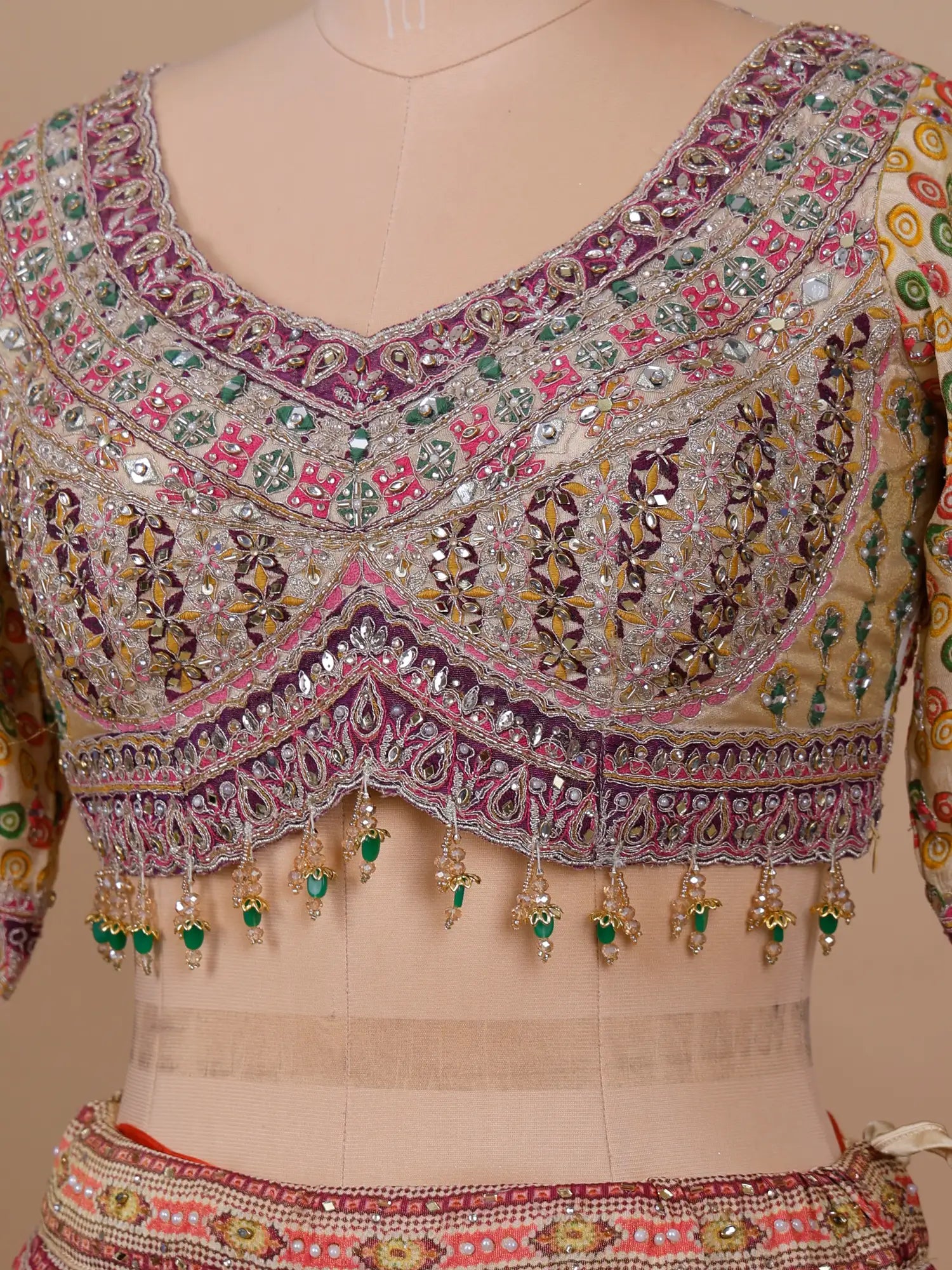New Designer Festive Multi Color Silk Lehenga With Mirror Work