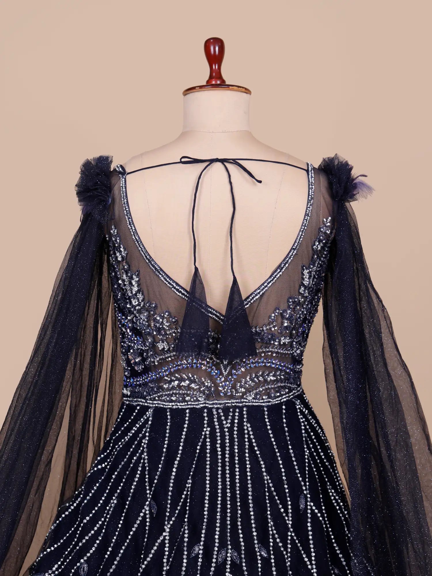 Buy Premium Navy Blue Net Long Gown With Signature Sequin Pearl Work