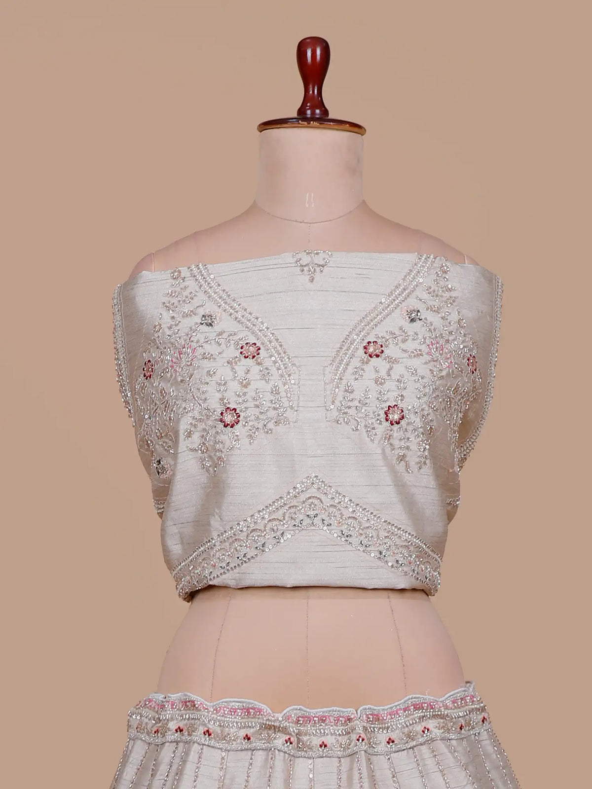 Grand Off White Silk Lehenga with Royal Arches and Peacock Embroidery