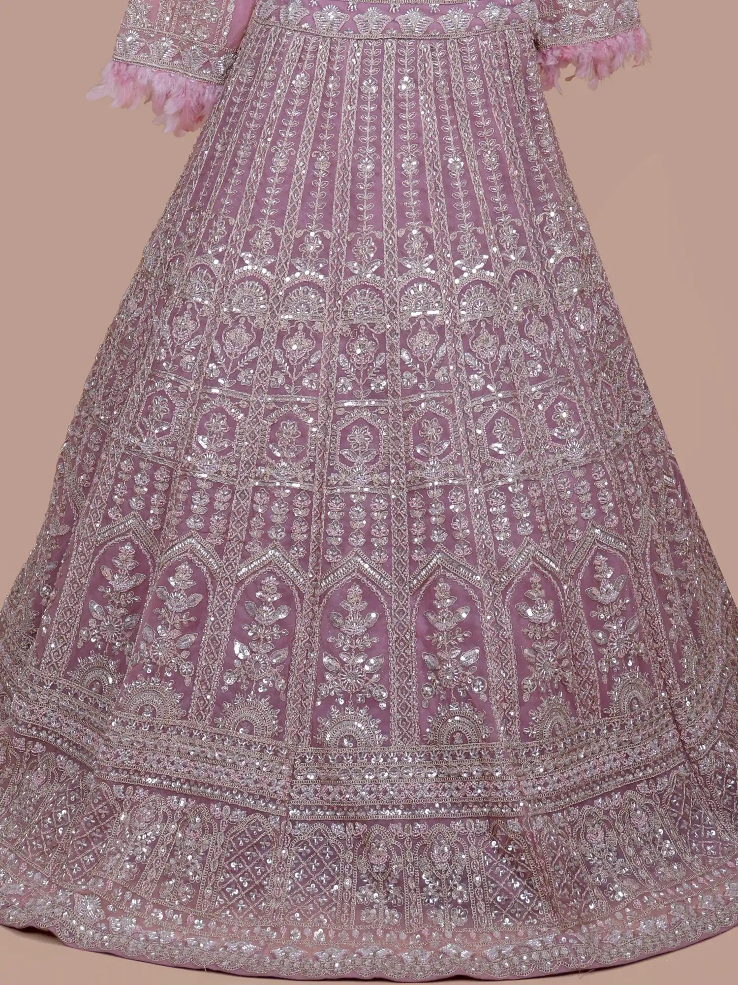 Trendy Onion Pink Lehenga Choli With Sequins And Feather Work