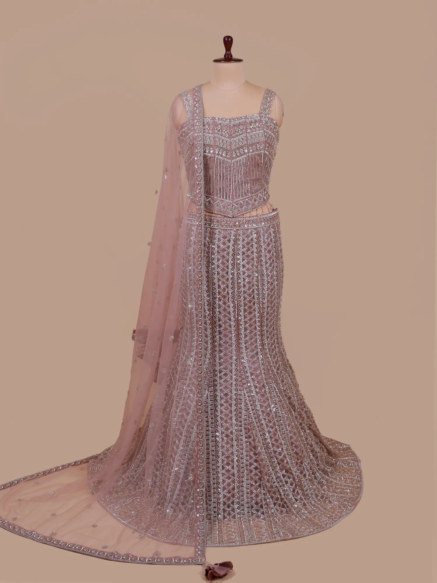 Onion Pink Fishcut Lehenga With Beads Work For Special Occasions
