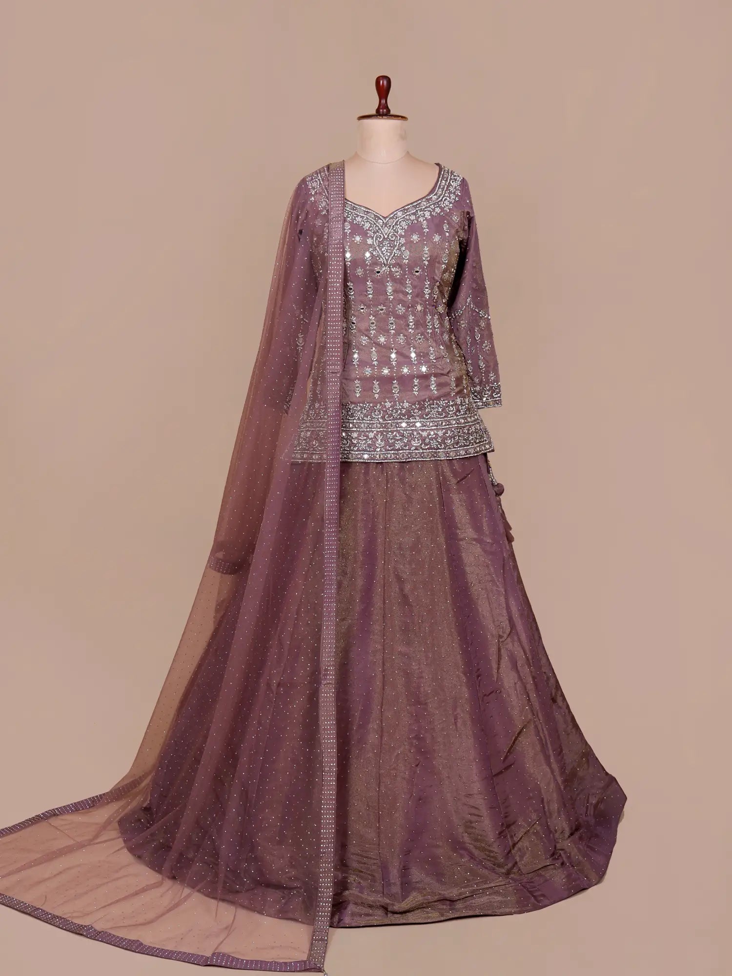 Modern Onion Pink Peplum Lehenga With Exclusive Mirror Embroidery