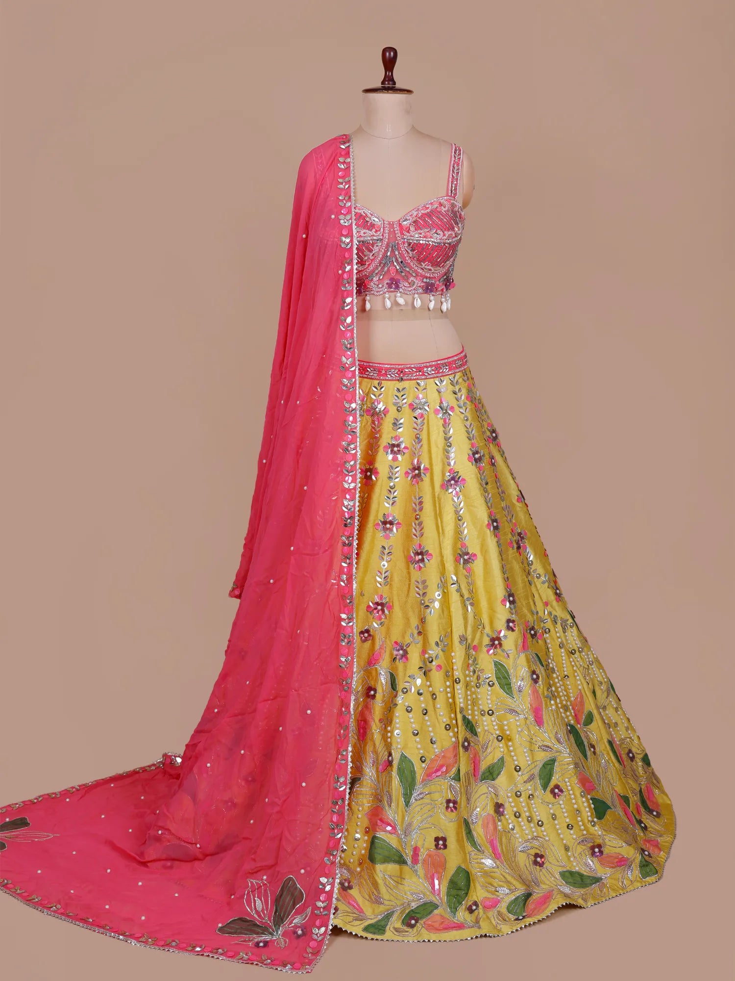 Pink Yellow PDP Inspired Silk Lehenga With Luxe Finish