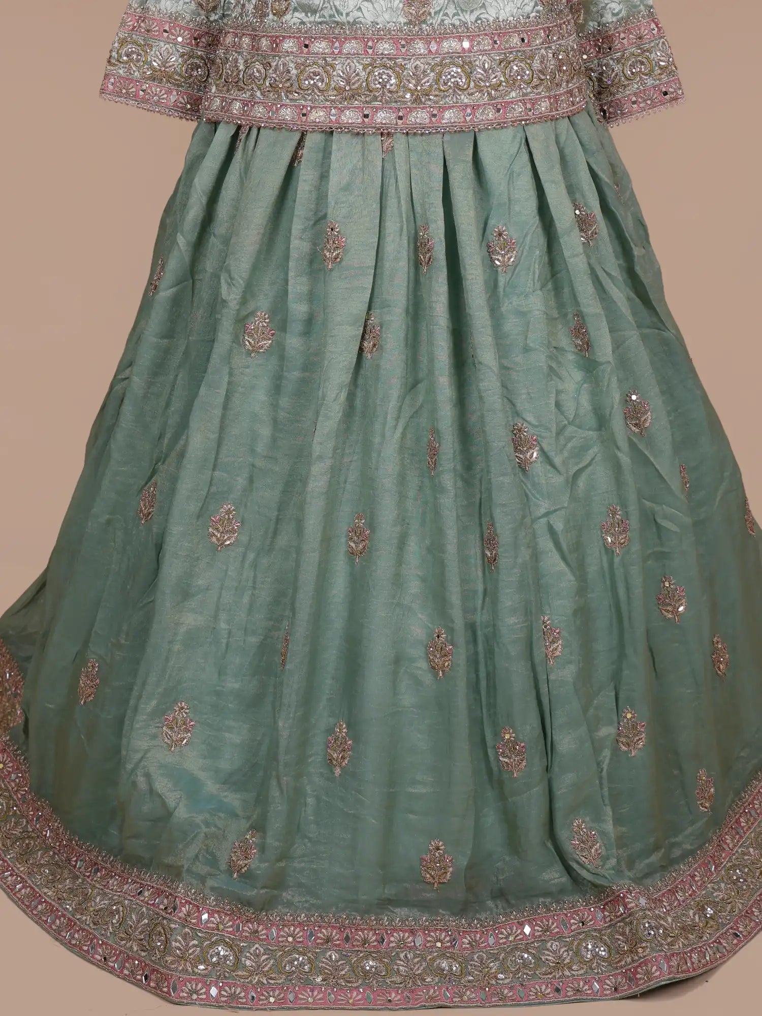 Classic Pista Green Silk Peplum Lehenga Online for Grand Occasions
