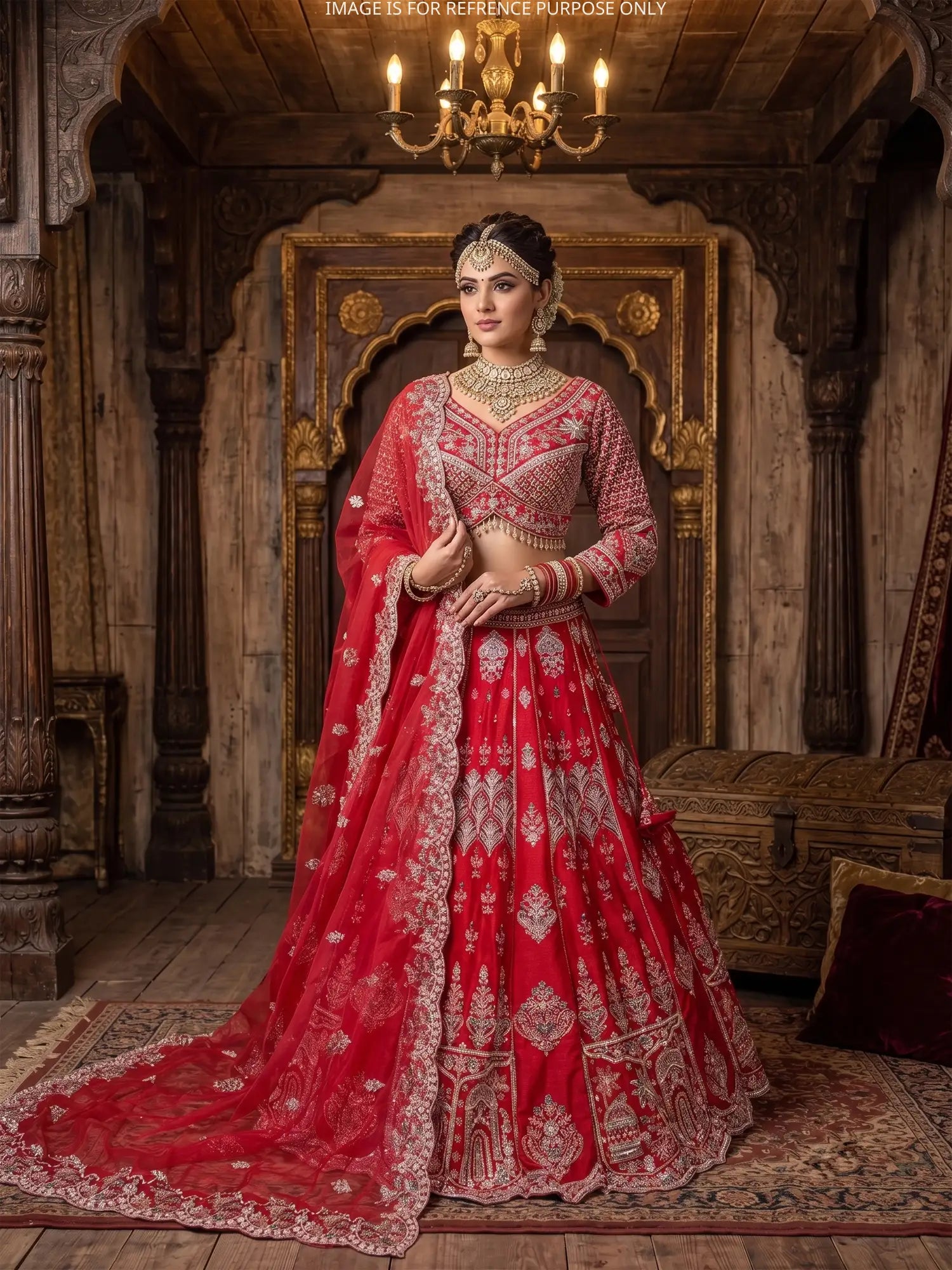 Royal Red Raw Silk Lehenga Choli With Rich Handwork