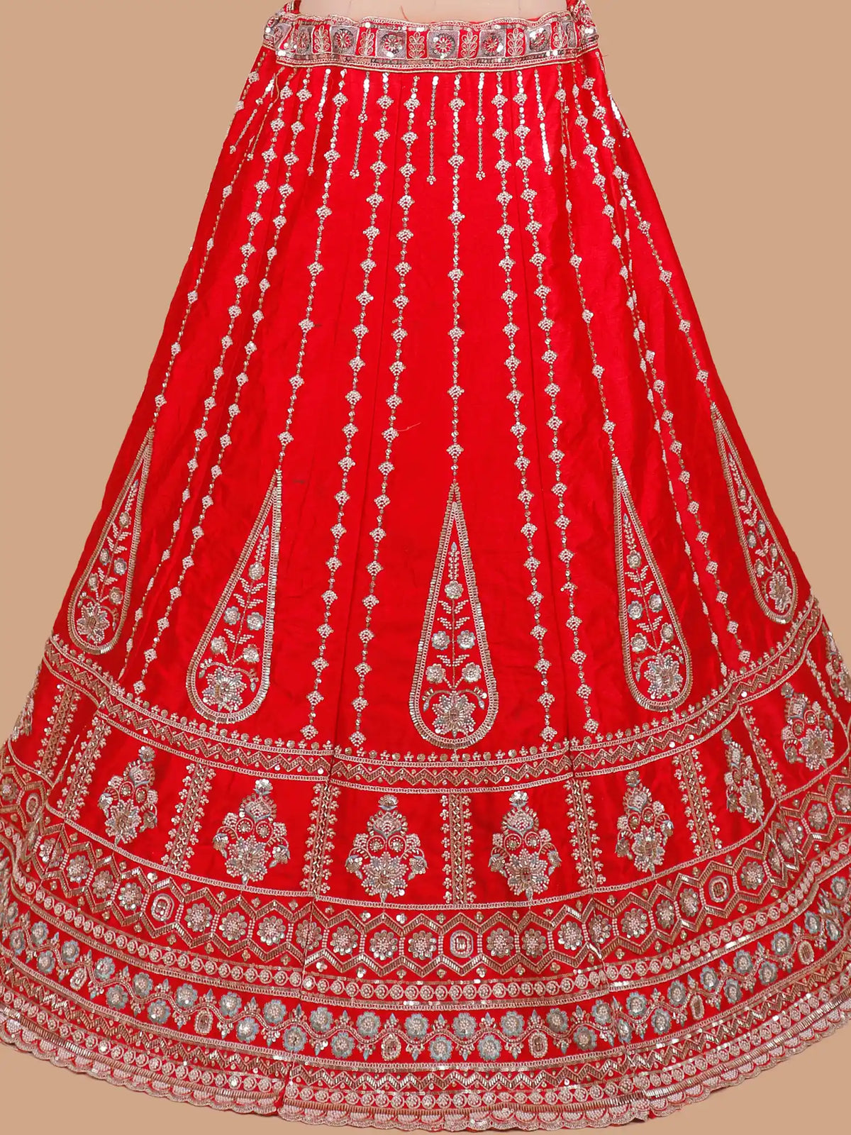 Majestic Red Wedding Lehenga with Silver Thread and Sequin Work