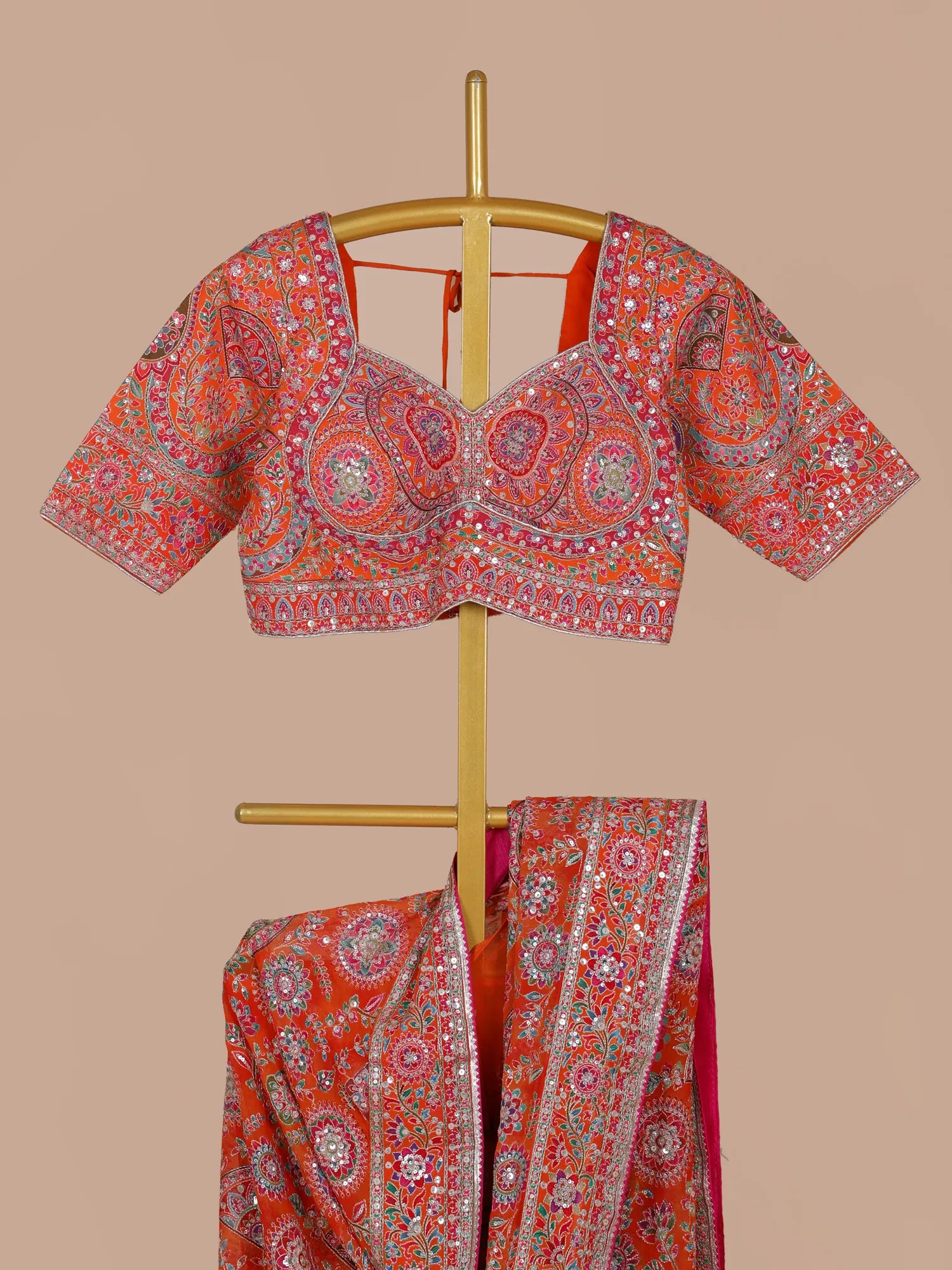 Shop Rust Orange Artisan Designer Crepe Silk Saree Online