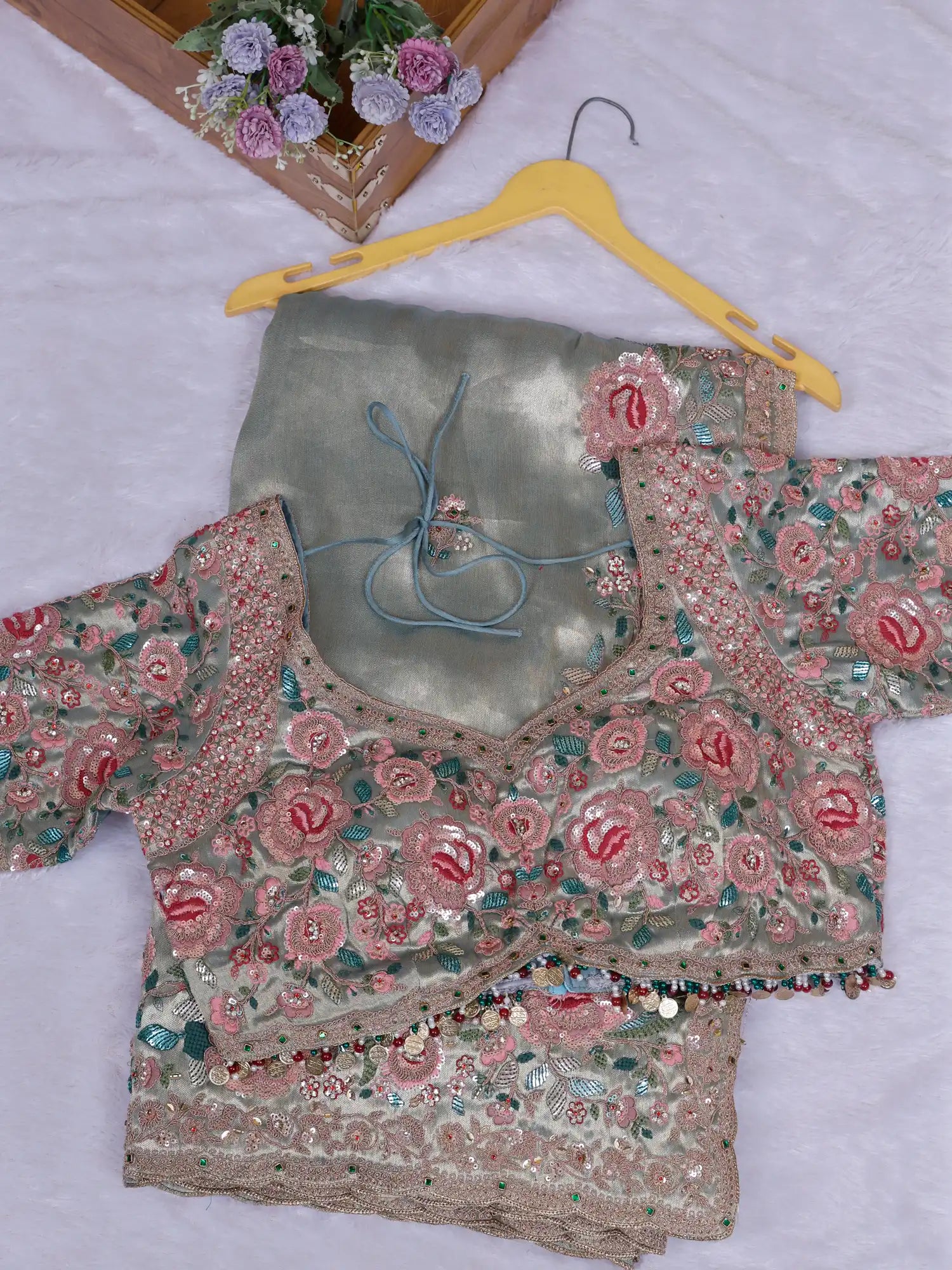 Royal Sage Green Couture Saree For Special Occasions