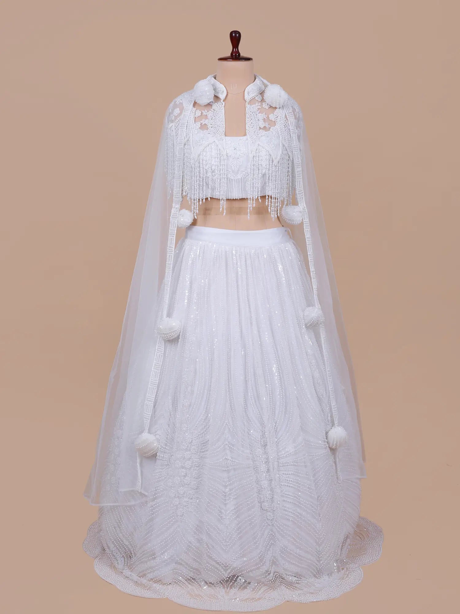 Celebrity Inspired Designer White Net Lehenga With Pearl Work