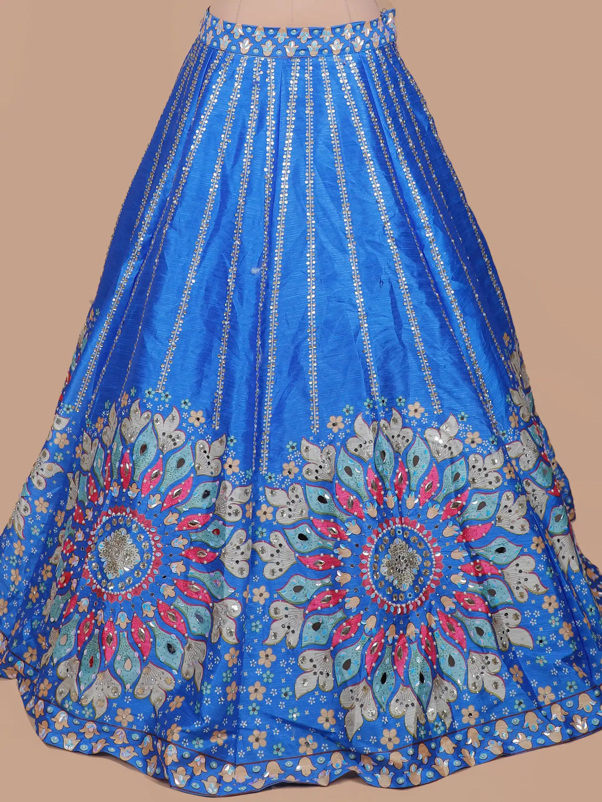 Royal Blue Designer Lehenga Choli Online with Multicolour Floral Mirror Work