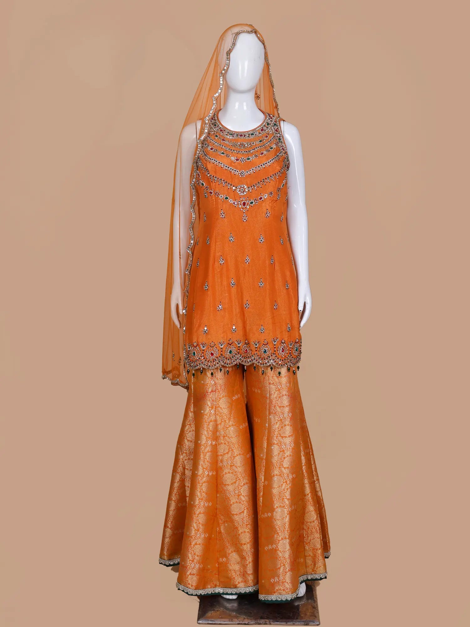 Buy Rust Orange Banarasi Designer Palazzo Suit For Luxury Indian Style