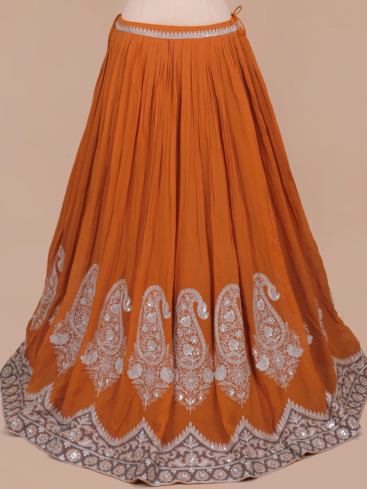 Stylish Rust Orange Chinon Designer Lehenga Choli With Machine Embroidery