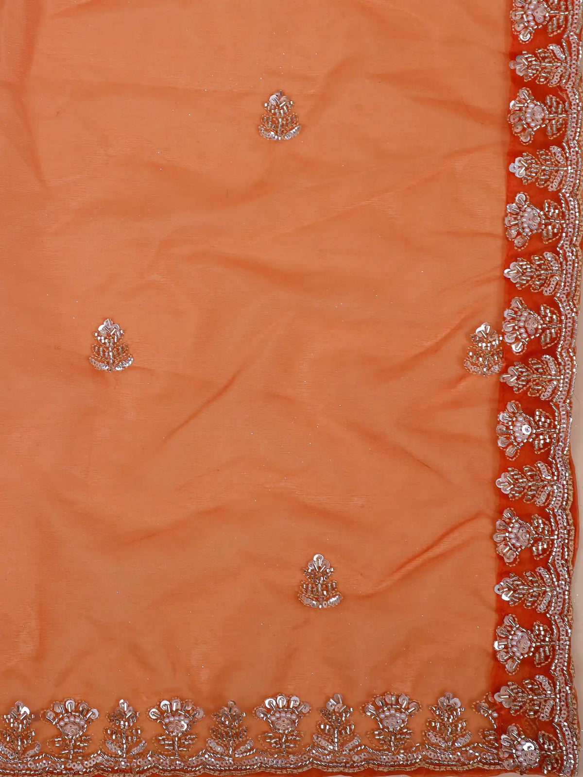 Rust Orange Silk Couture Jacket Style Lehenga Featuring Crystal Pearl Detailing