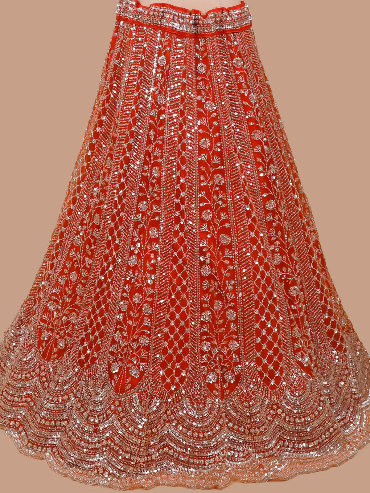 Affordable Rust Orange Party Wear Lehenga with Floral Sequin Detailing