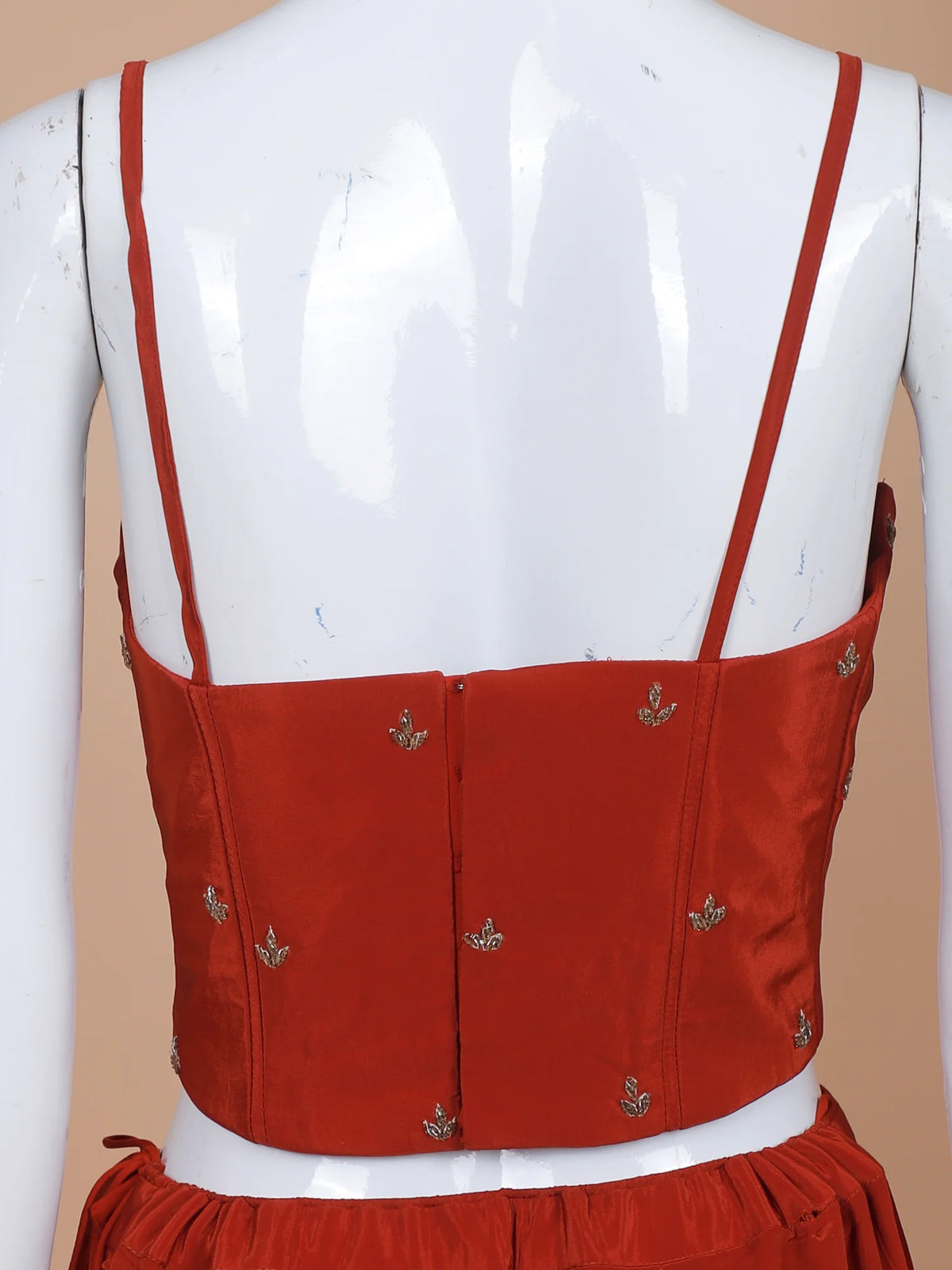 Pick Rust Red Chinon Designer Indo Western Palazzo Suit With Choker Dupatta