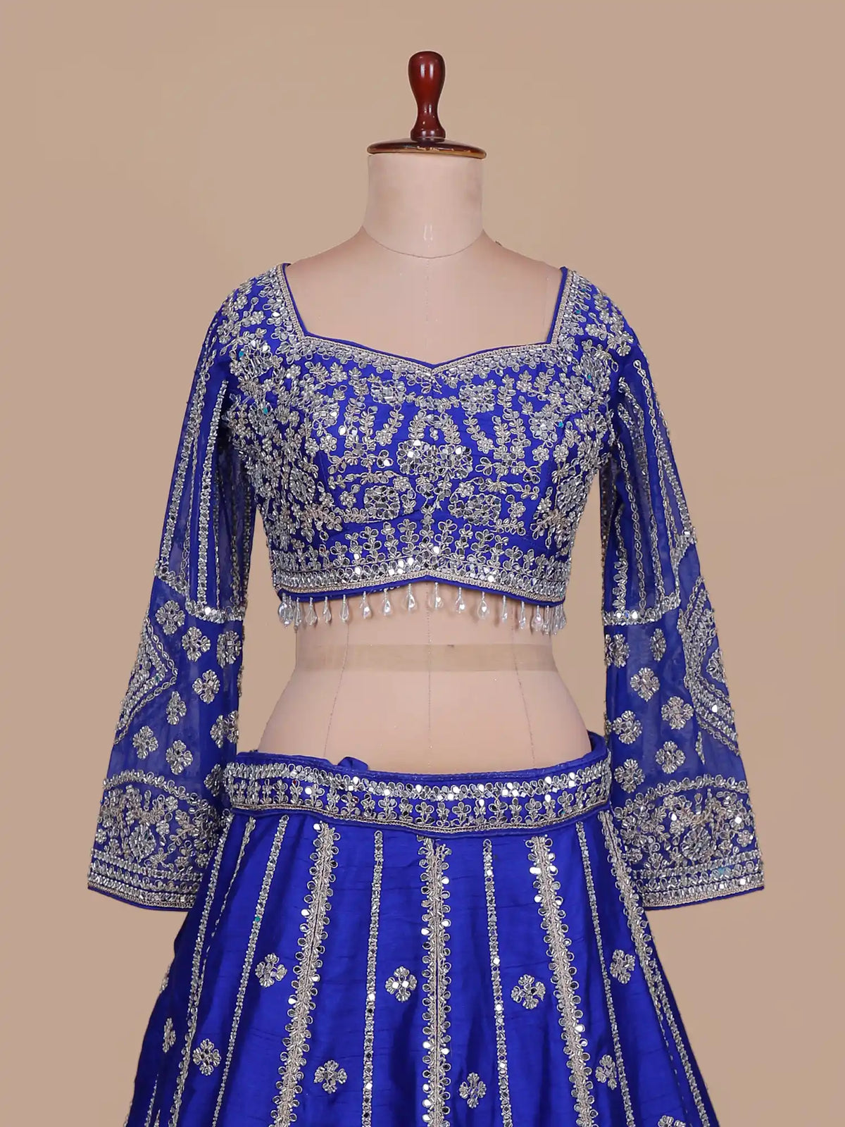 Sapphire Blue Designer Silk Lehenga Choli Showcasing Mirror and Moti Work