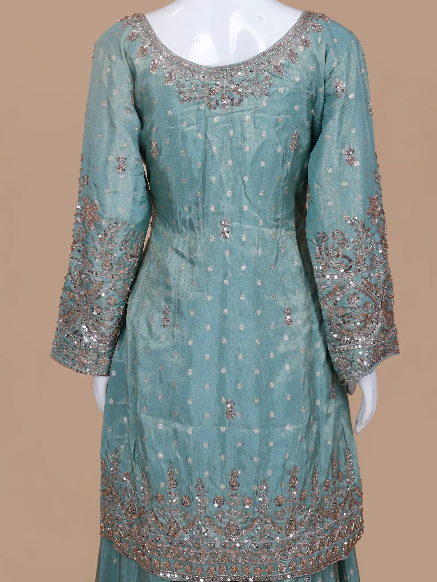 Discover Sea Green Shimmer Palazzo Suit With Bead Sequin Art