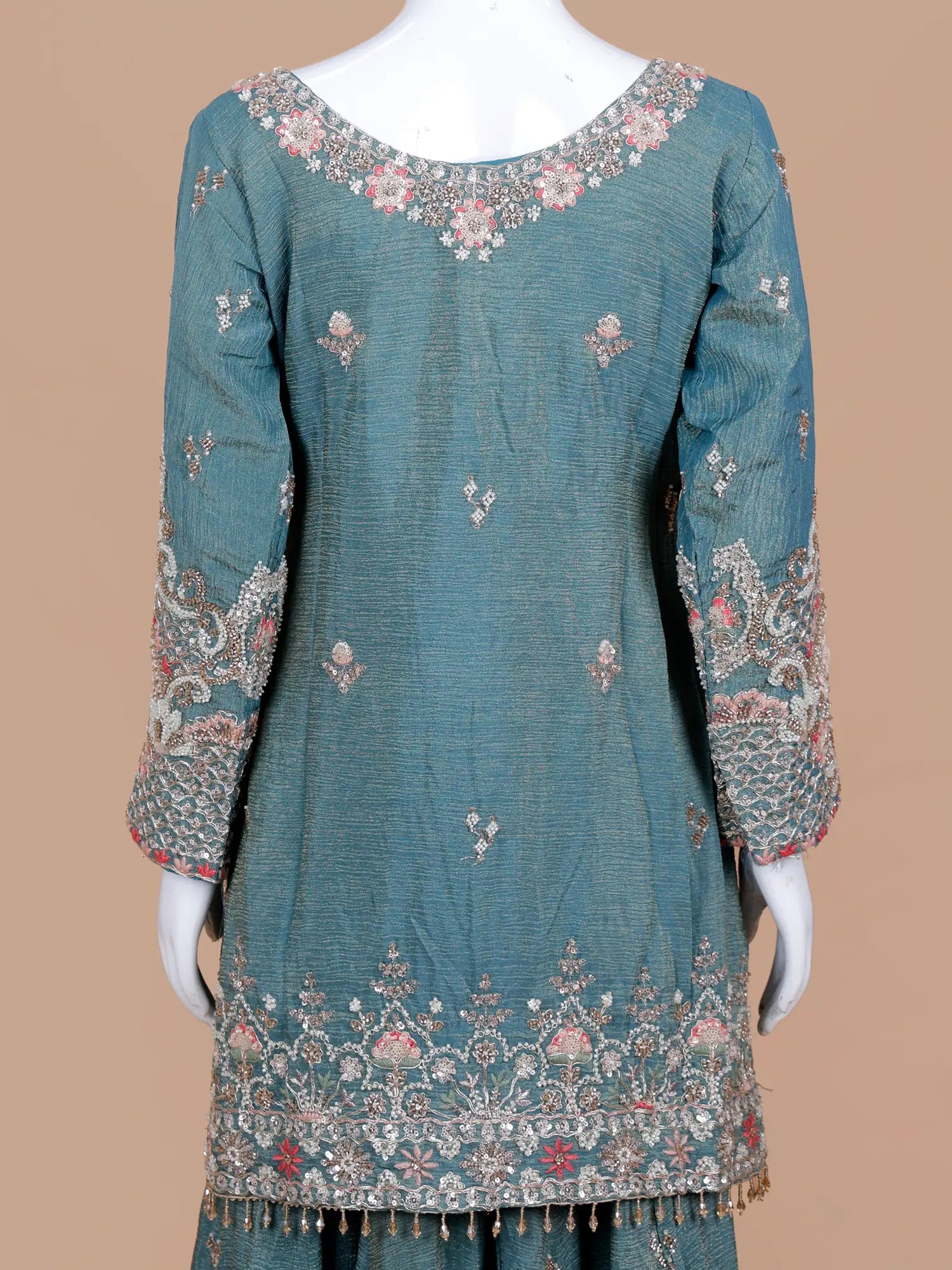 Shop Sea Green Luxury Palazzo Suit Online In Detailed Bead Sequin Embroidery