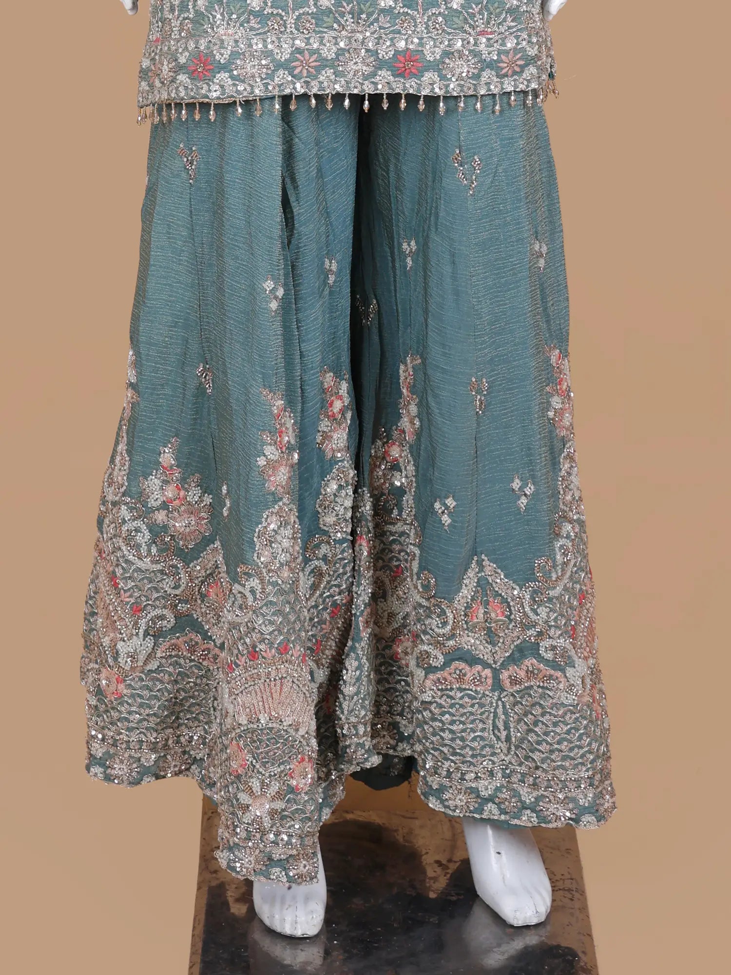 Shop Sea Green Luxury Palazzo Suit Online In Detailed Bead Sequin Embroidery