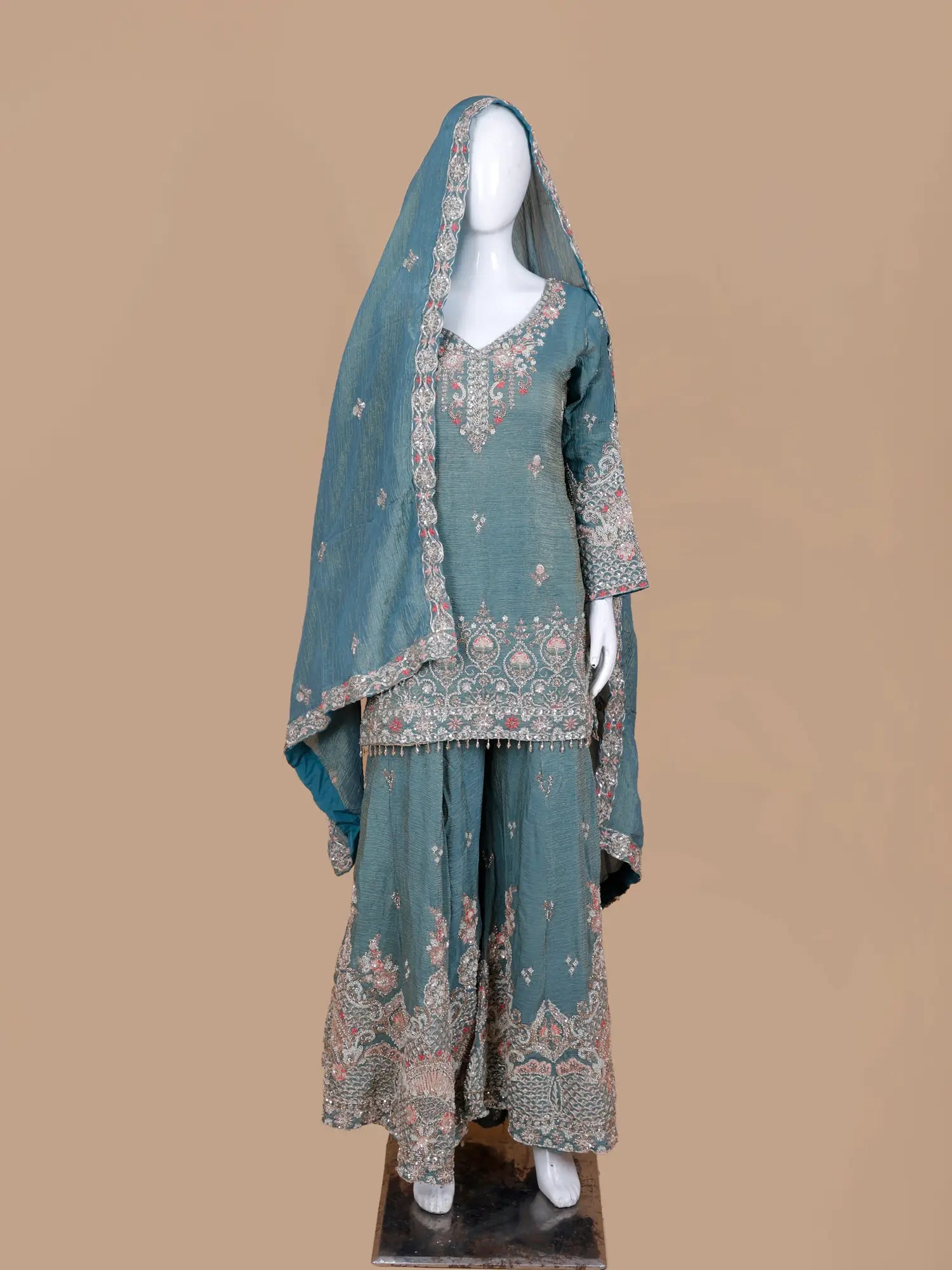 Shop Sea Green Luxury Palazzo Suit Online In Detailed Bead Sequin Embroidery