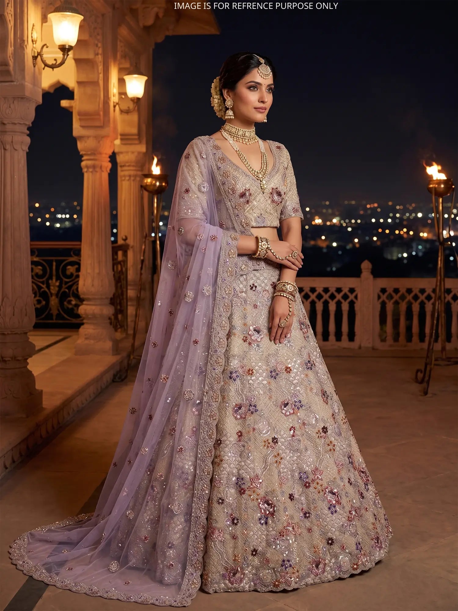 Shop Champagne Shimmer Unstitched Lehenga In Thread Cut Dana Art