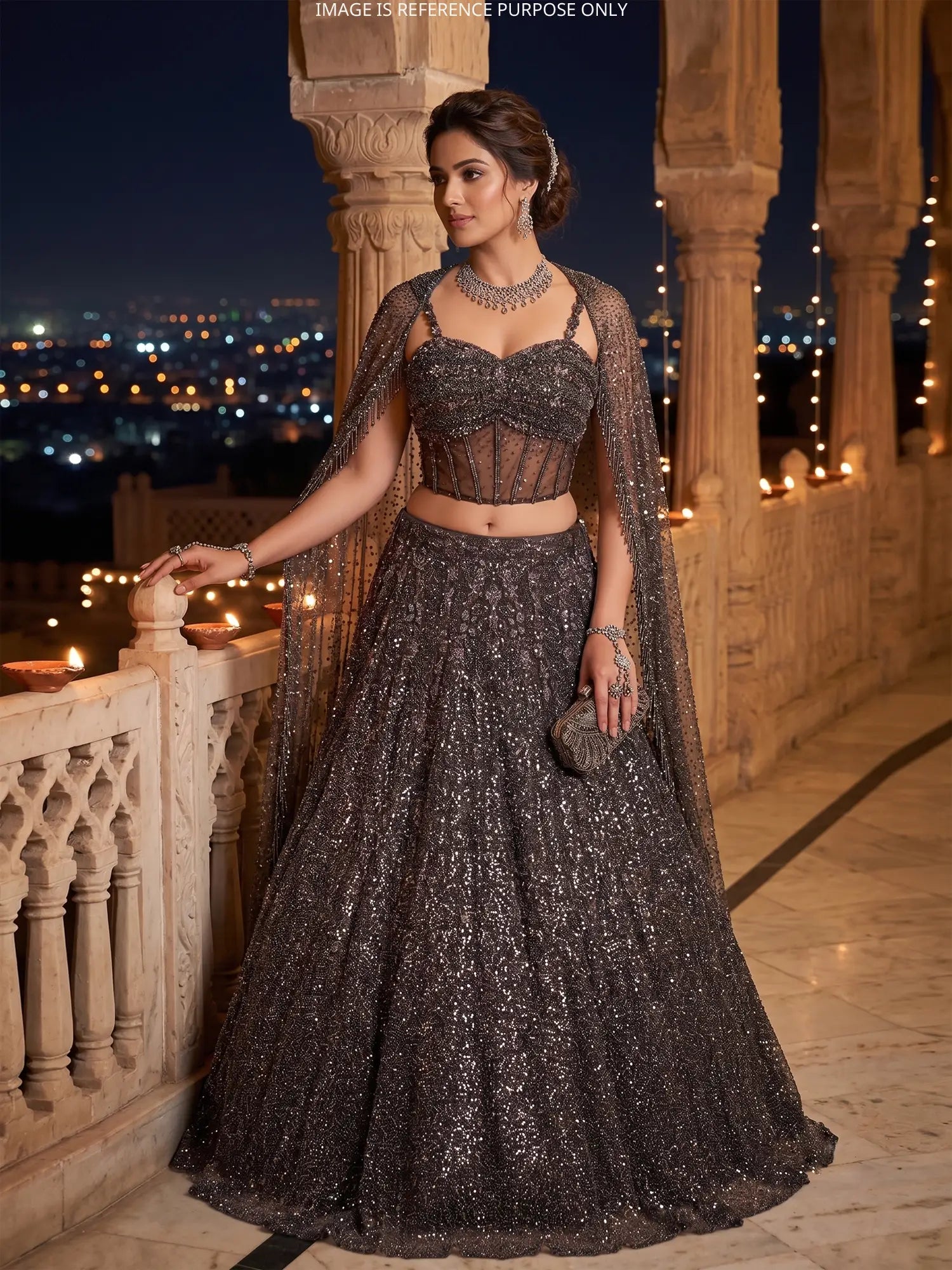 Shop Charcoal Couture Lehenga Online Featuring Elegant Work
