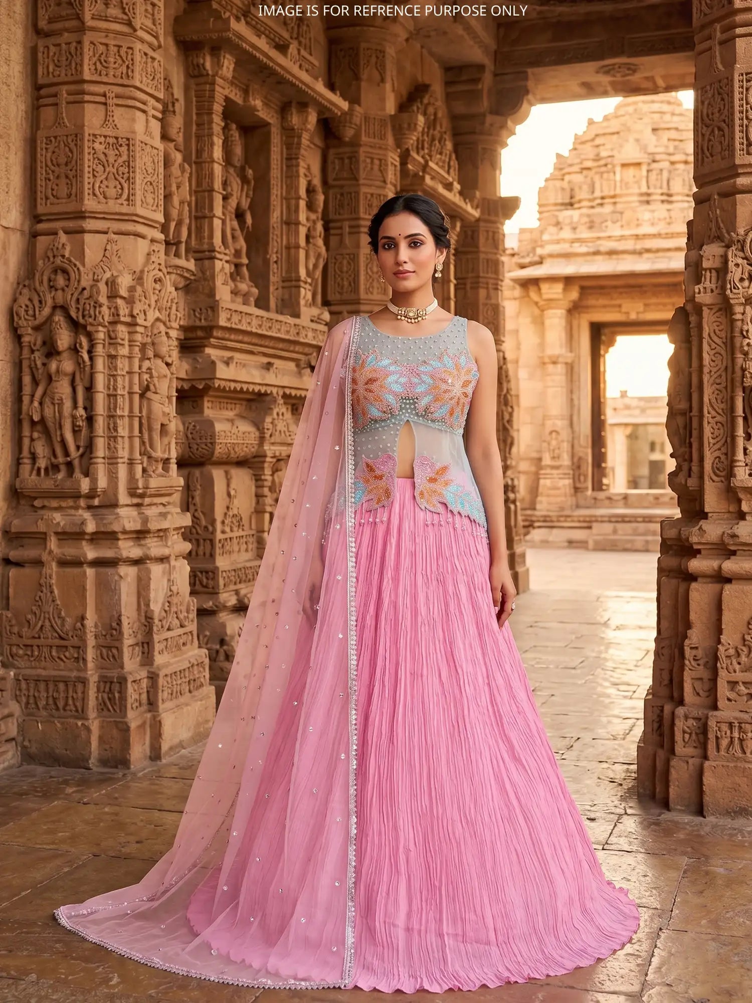 Shop Couture Pink Blue Net Georgette Lehenga Choli For Party Wear Occasions