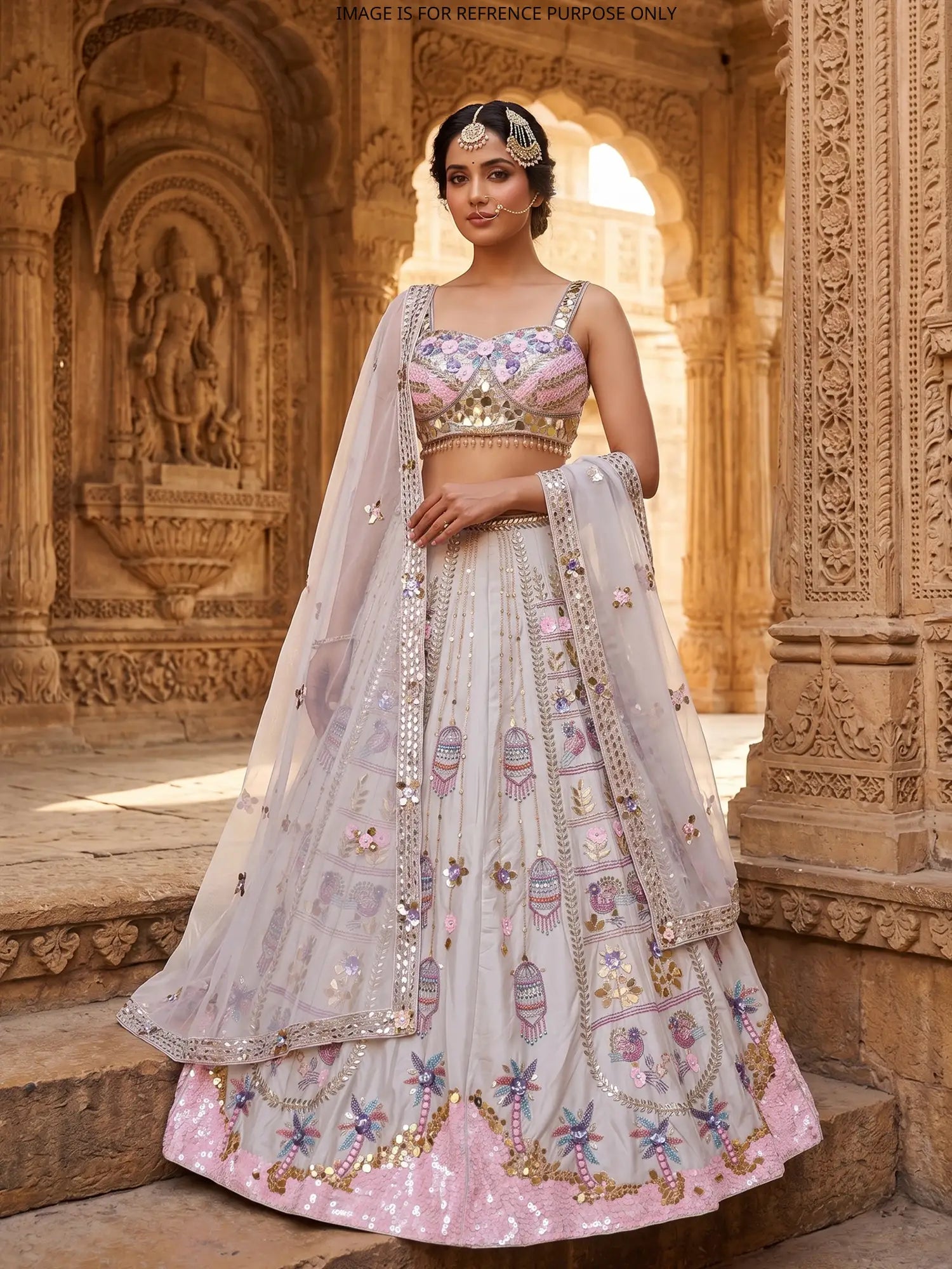 Shop Designer Cream Party Wear Lehenga with Moti Work Online at Best Price