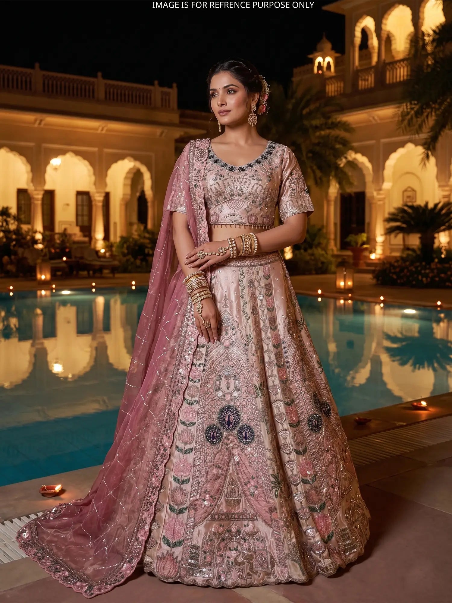 Shop Designer Rose Pink Lehenga With Pearl Diamond Work