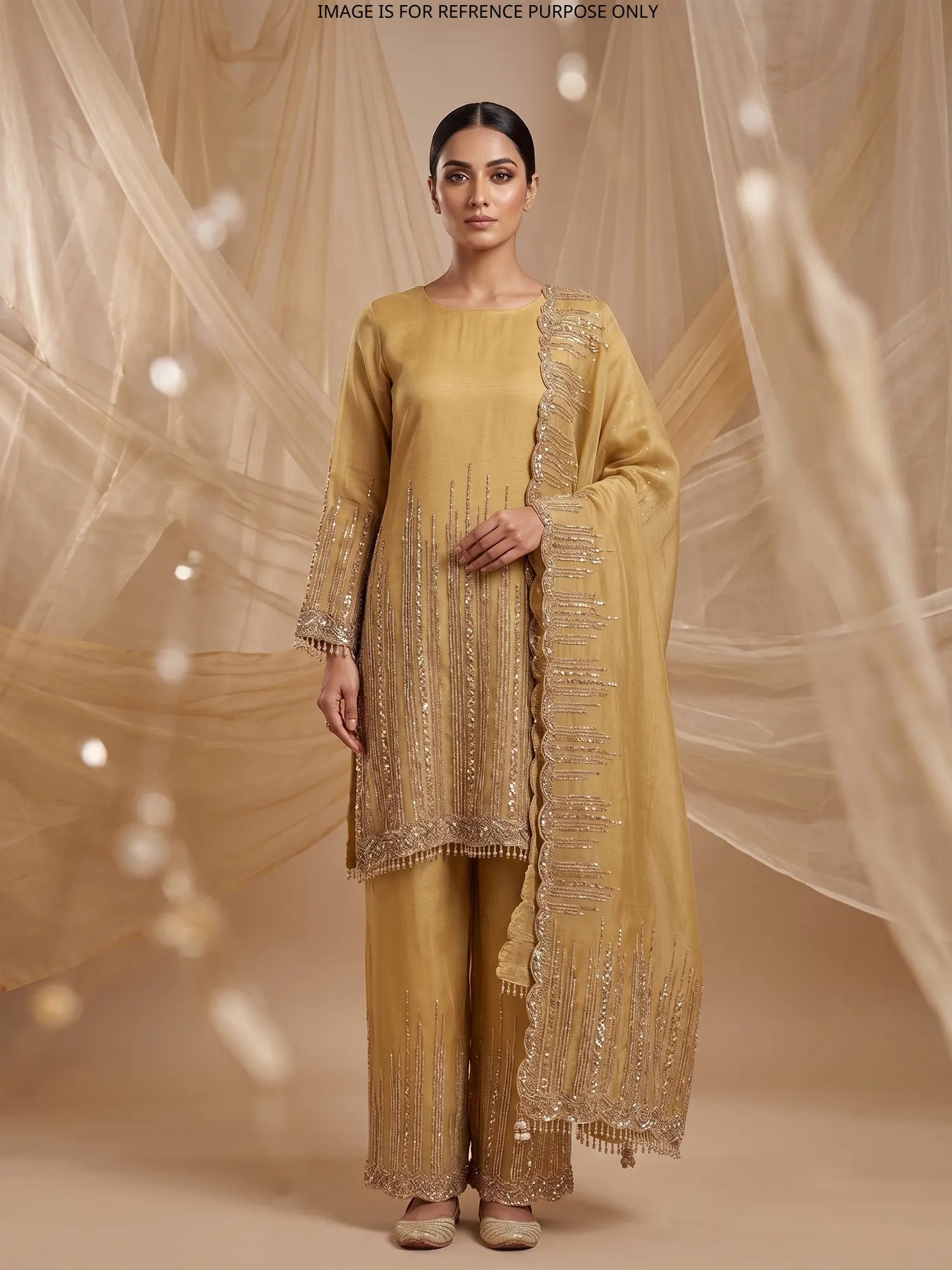 Shop Iconic Golden Organza Designer Salwar Suit For Wedding And Festive Wear