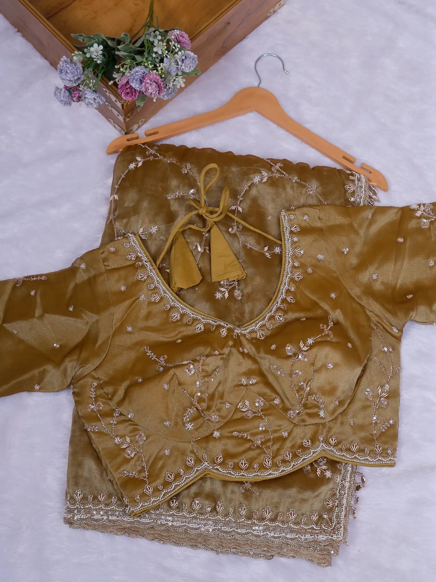 Shop Imperial Antique Gold Organza Saree With Designer Finish