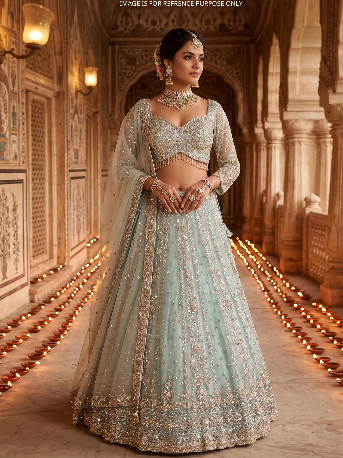Shop Latest Aqua Blue Designer Lehenga Choli Online Featuring Beads And Sequins