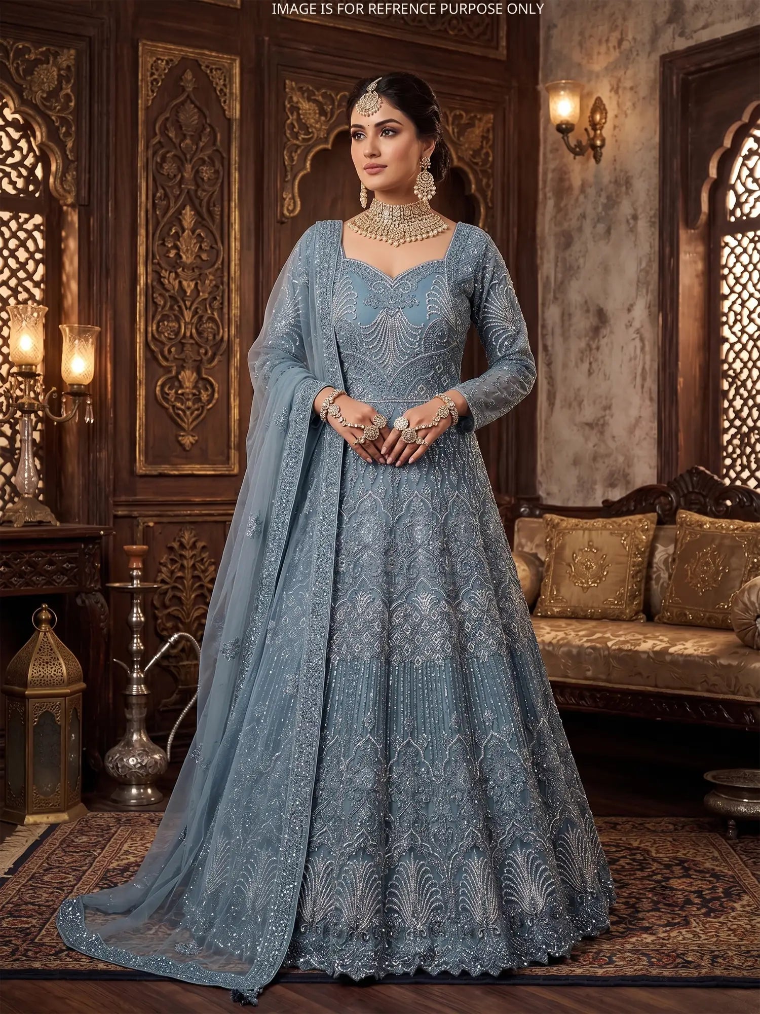 Shop Luxury Rama Blue Ethnic Gown With Elegant Detailing