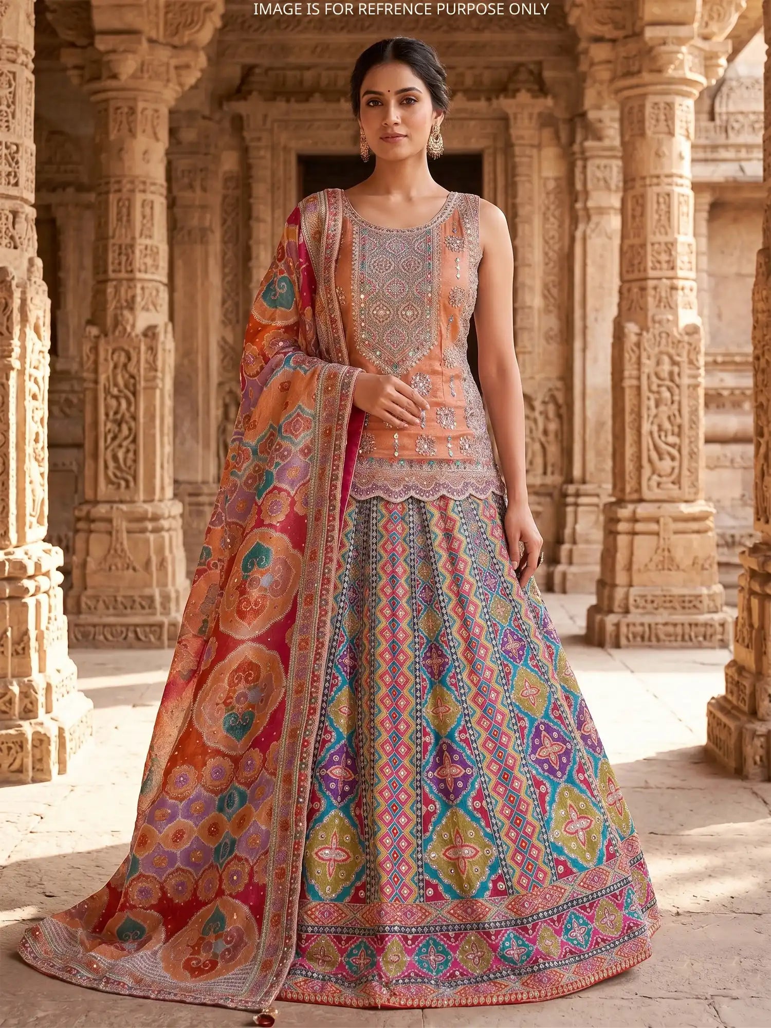 Shop Magnificent Printed Silk Peplum Lehenga Online With Modern Couture Styling