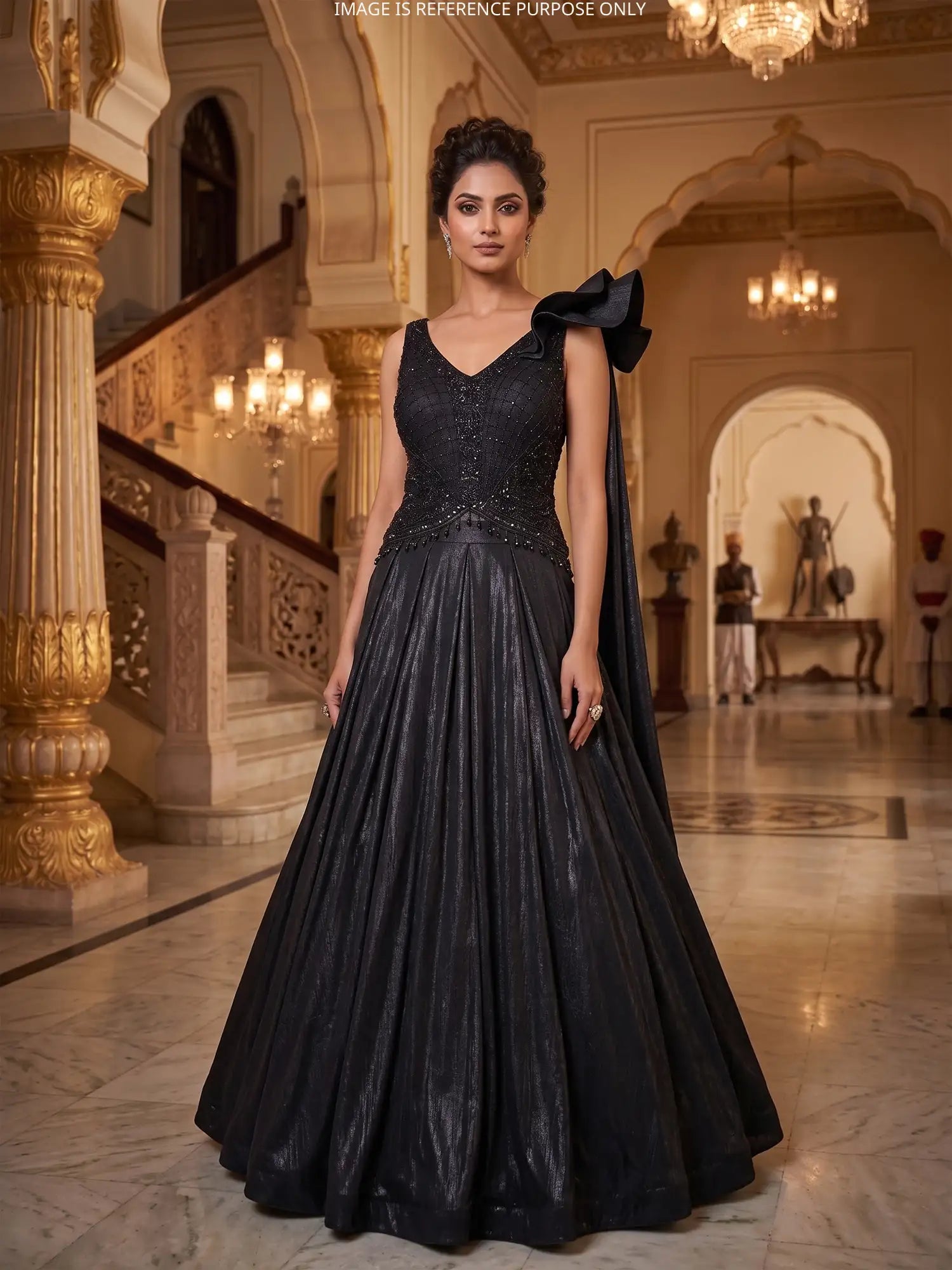 Shop Majestic Black Indo Western Designer Lehenga Crafted in Imported Lycra Fabric