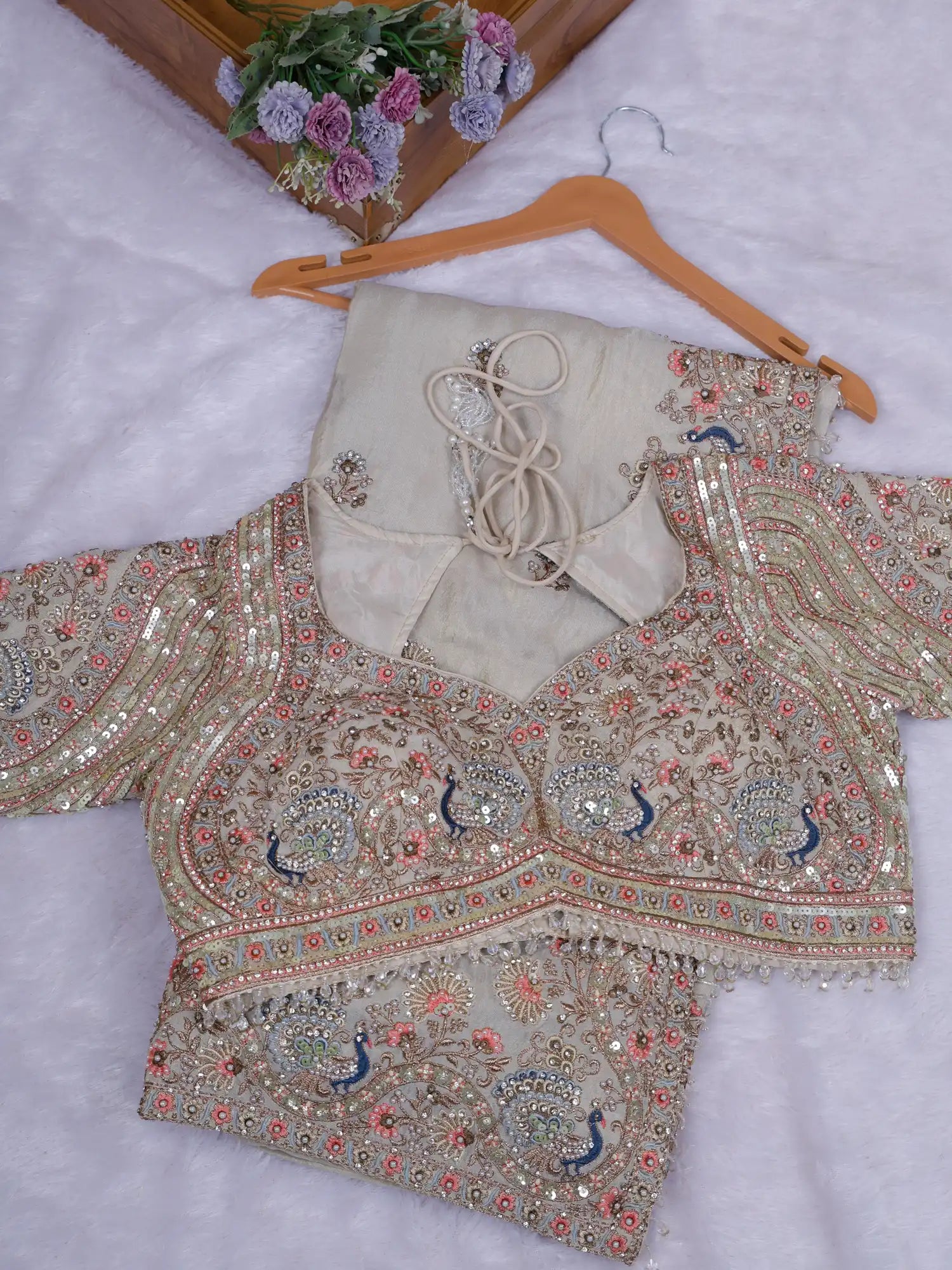 Shop Majestic Ivory Silk Saree With Elegant Hand Embroidery