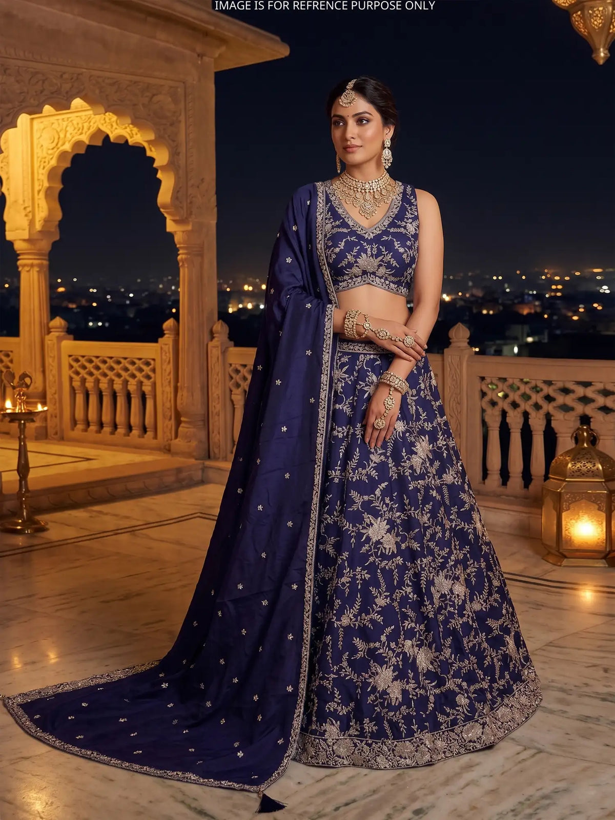 Shop Navy Blue Georgette Festive Lehenga With Thread Sequin Work