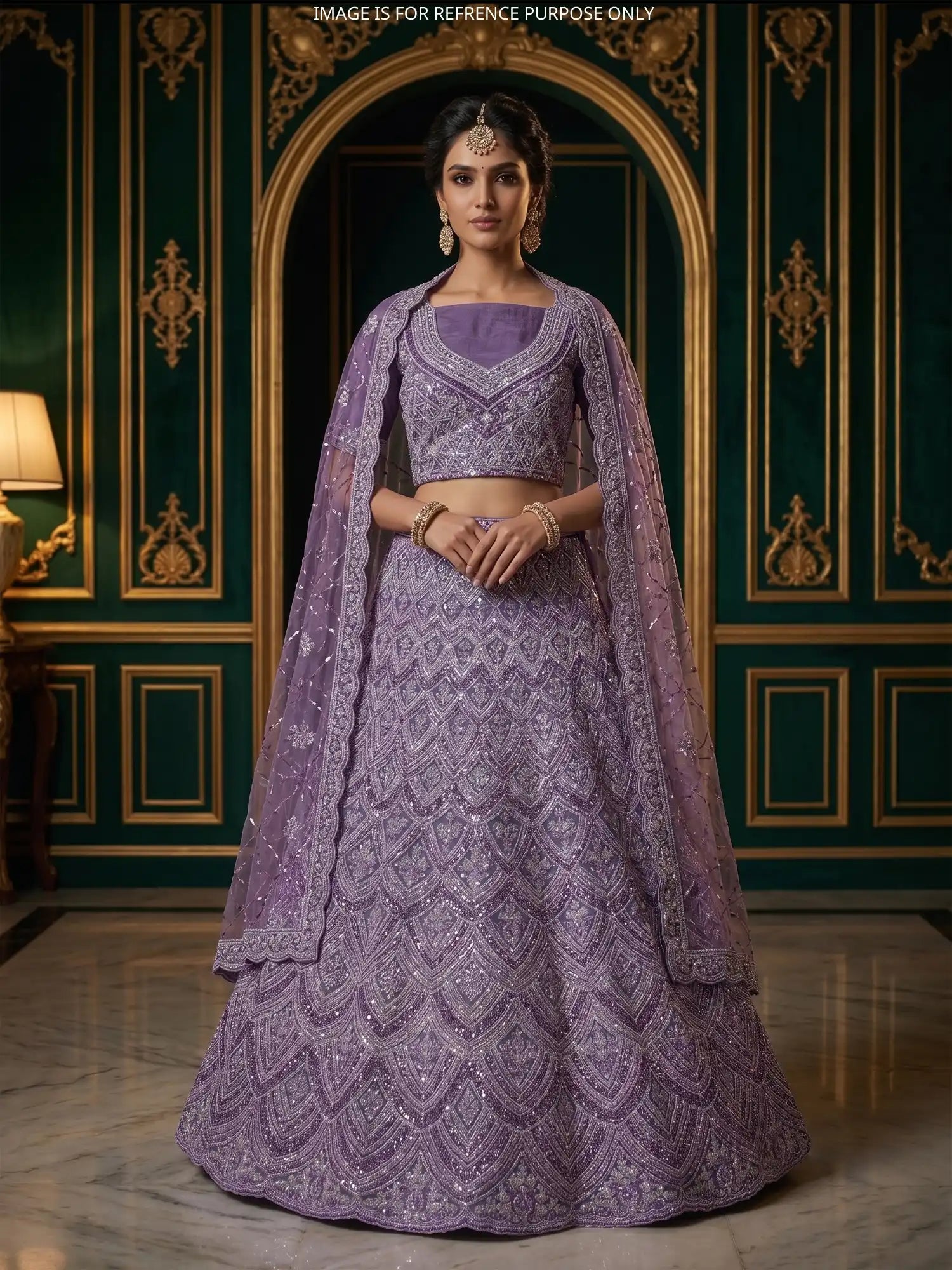 Shop Purple Silk Unstitched Lehenga With Diamond And Sequin Dori Work