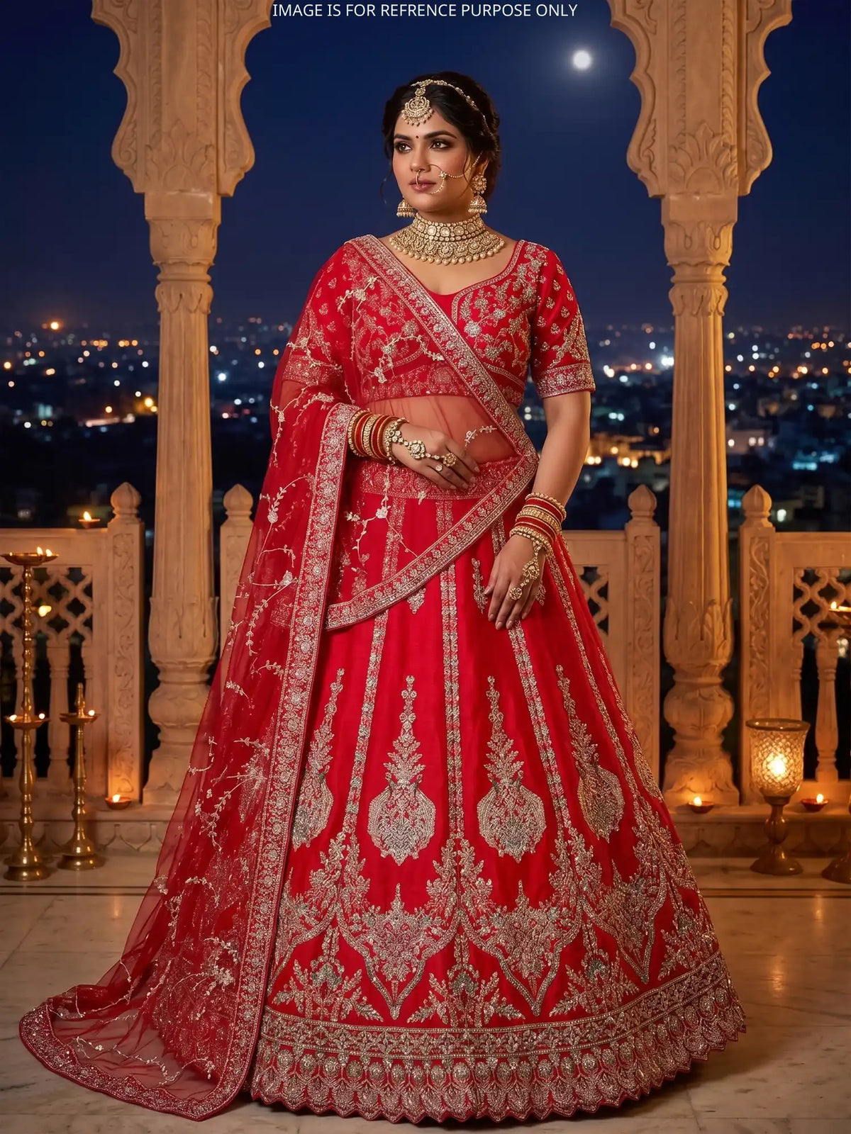 Shop Regal Red Silk Bridal Wedding Lehenga Choli Showcasing Peacock Embroidery