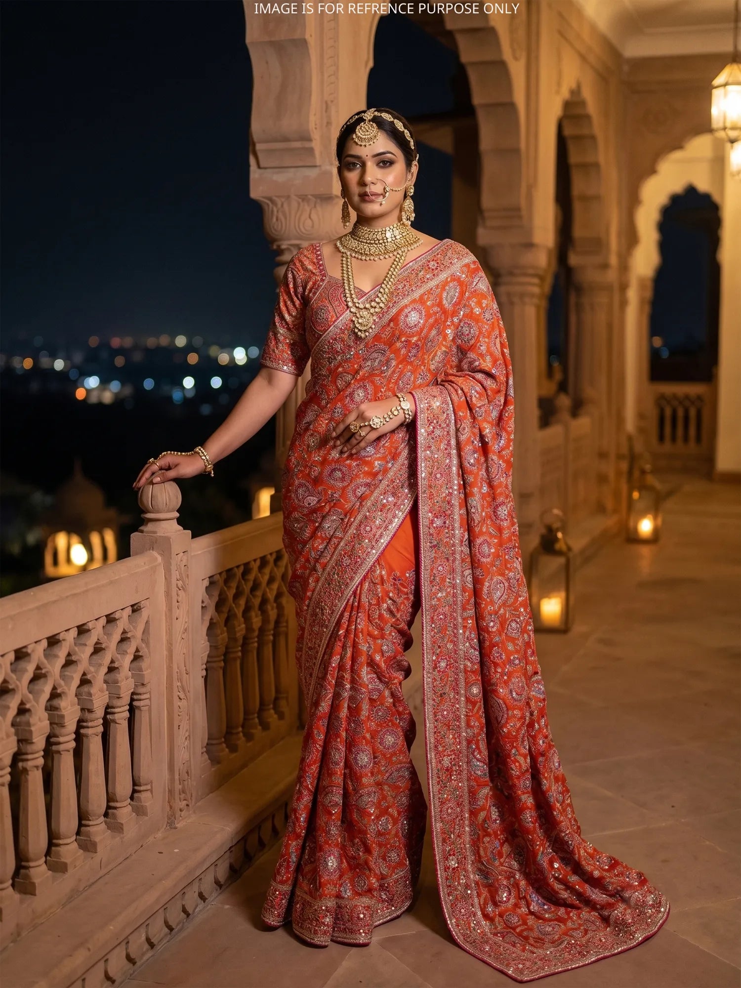 Shop Rust Orange Artisan Designer Crepe Silk Saree Online